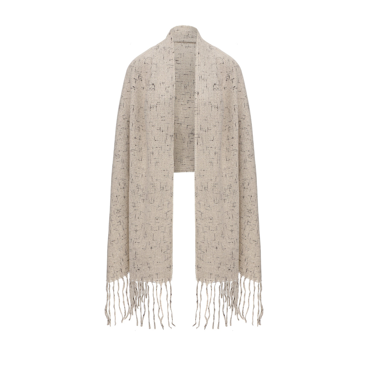 Long Patterned Oval-Neck Scarf With Bottom Fringe