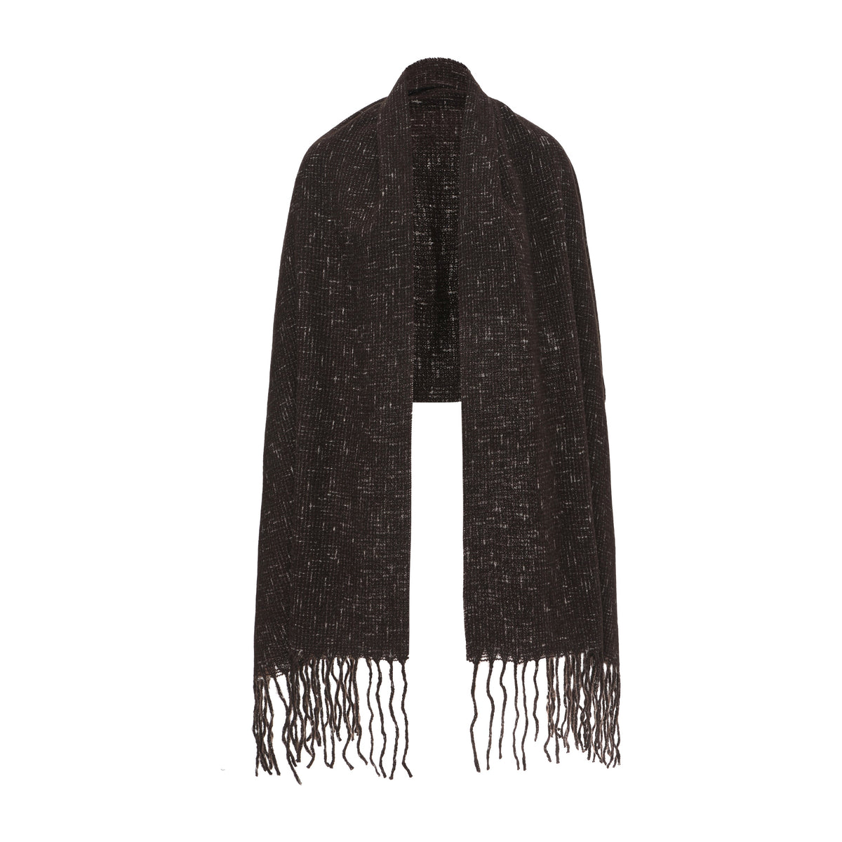Long Patterned Oval-Neck Scarf With Bottom Fringe