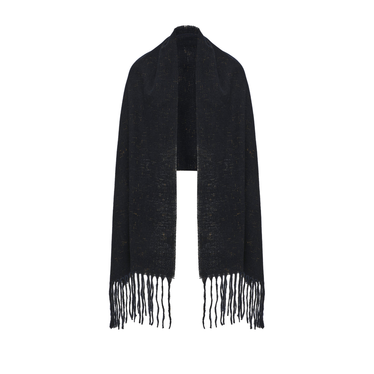 Long Patterned Oval-Neck Scarf With Bottom Fringe