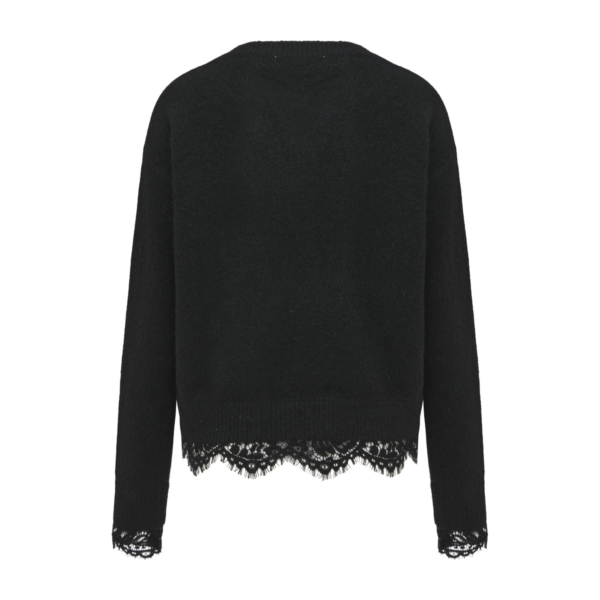 Short Plain Long-Sleeve Sweater With Lace Hem