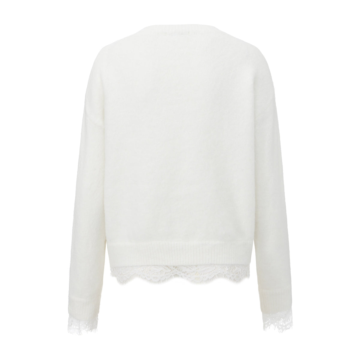 Short Plain Long-Sleeve Sweater With Lace Hem