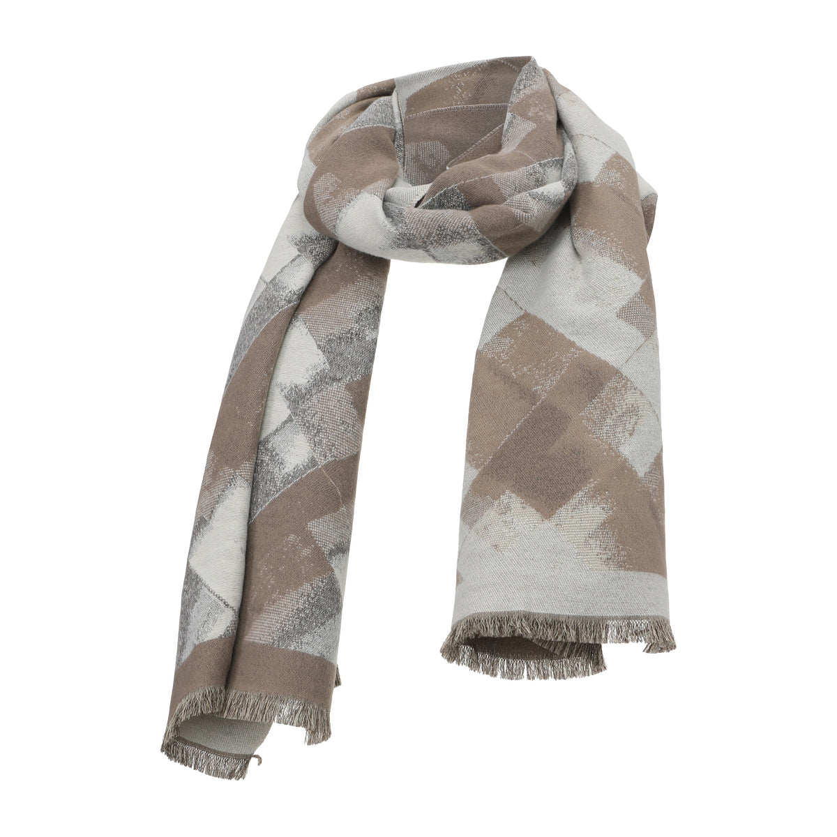 Long Patterned Oval-Neck Shawl