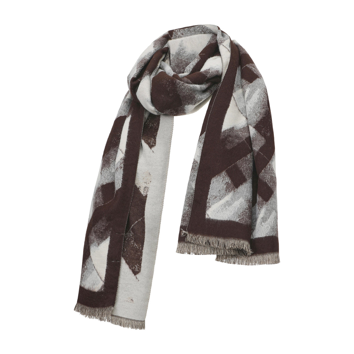 Long Patterned Oval-Neck Shawl