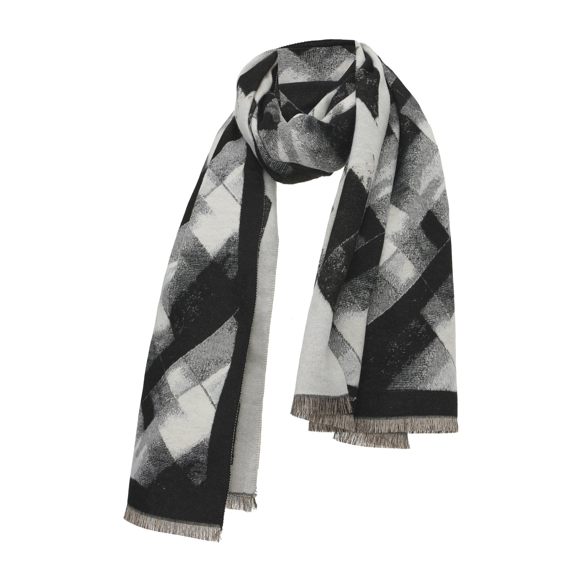 Long Patterned Oval-Neck Shawl