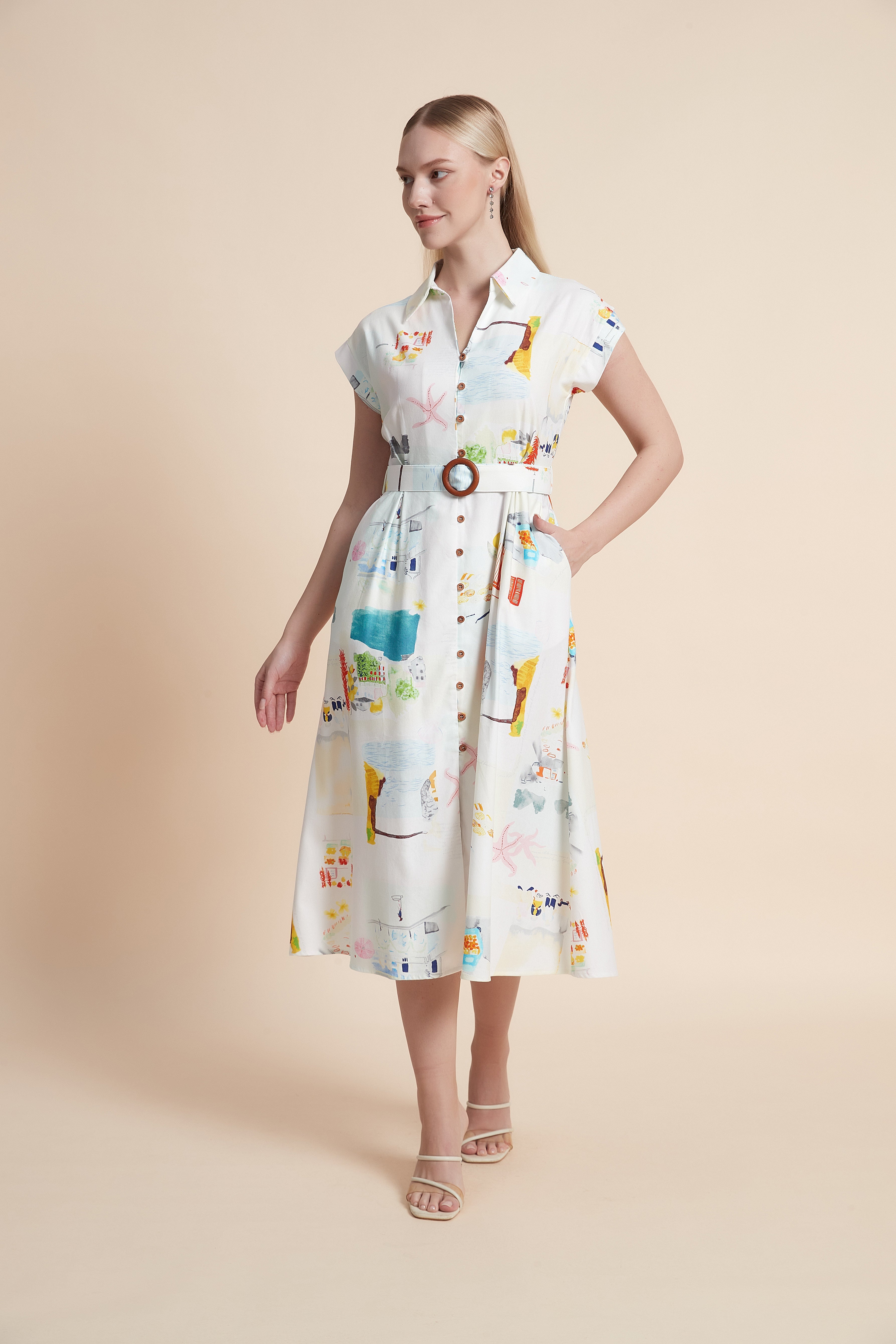 Floral Short-Sleeve Midi Dress