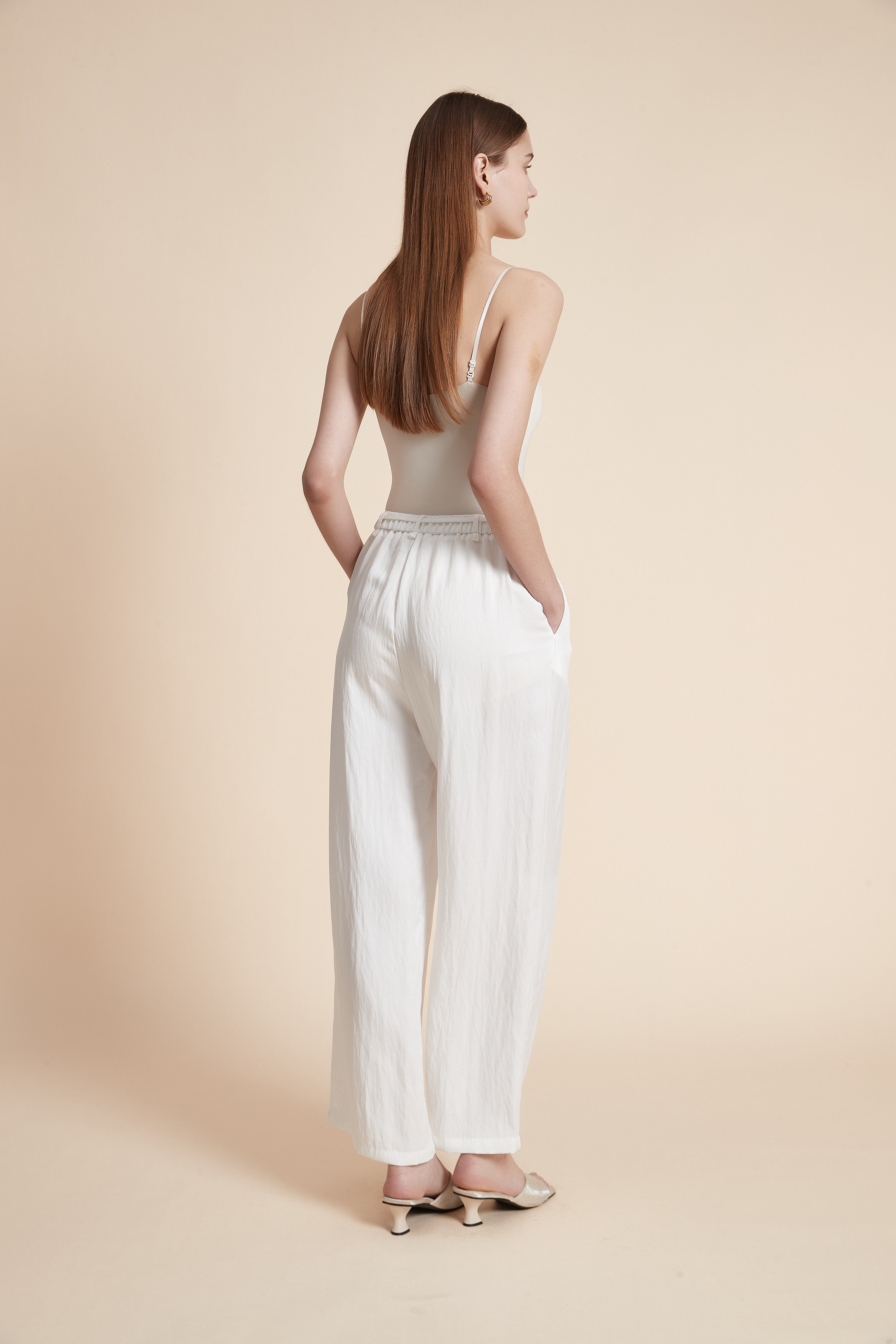 Solid Wide-Leg Long Pants with Waist Tie