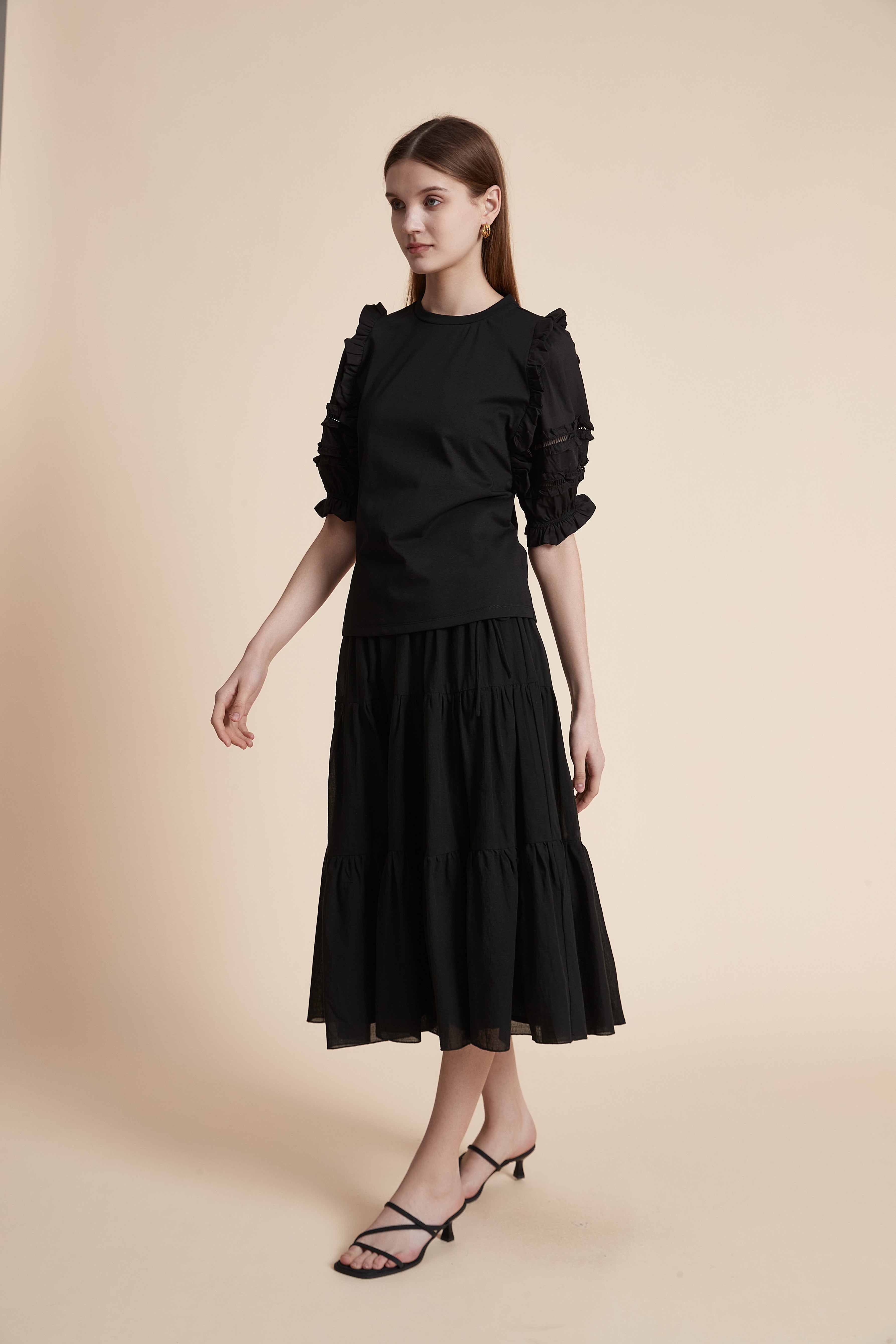 Solid Color Long Skirt with Elastic Waist