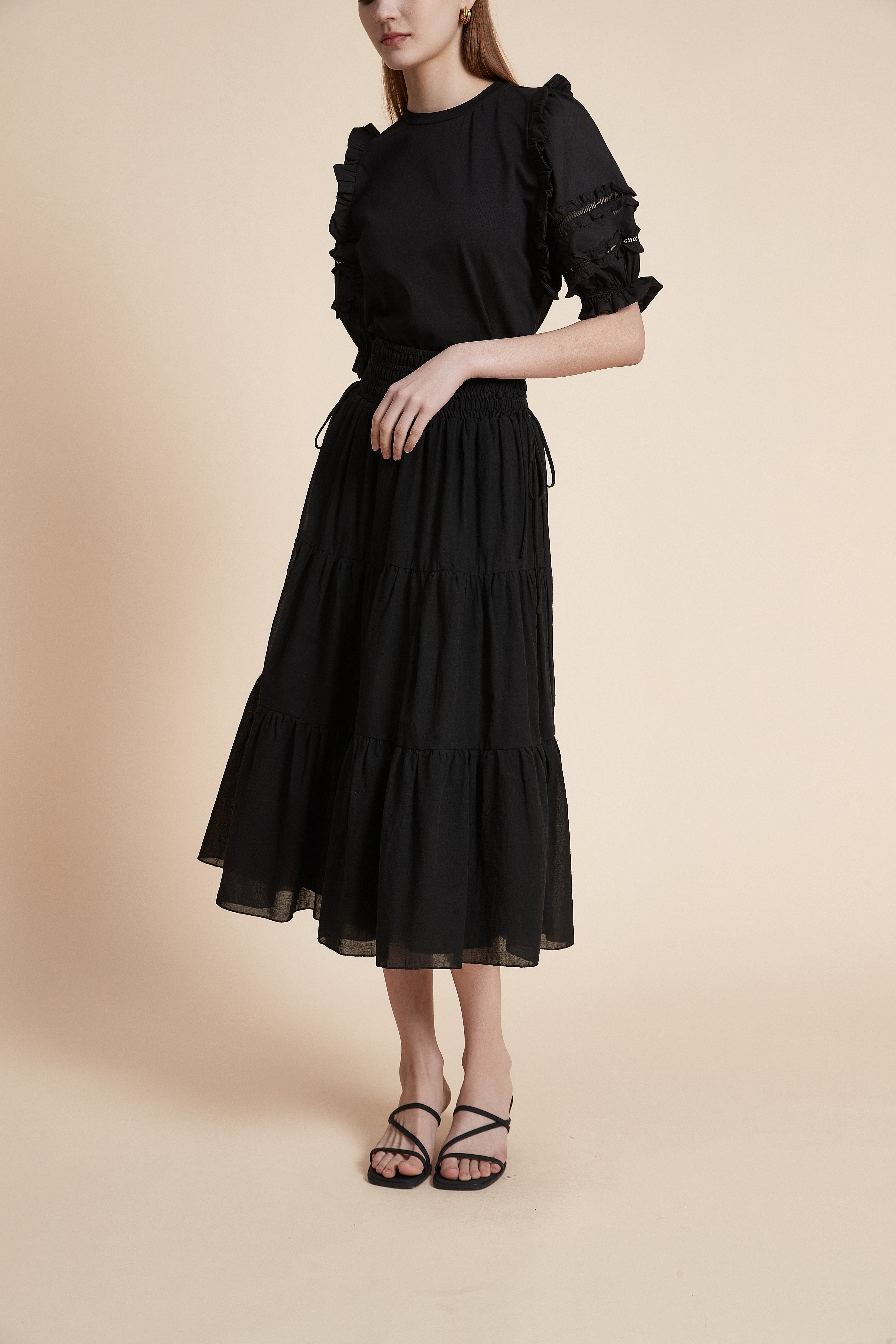 Solid Color Long Skirt with Elastic Waist