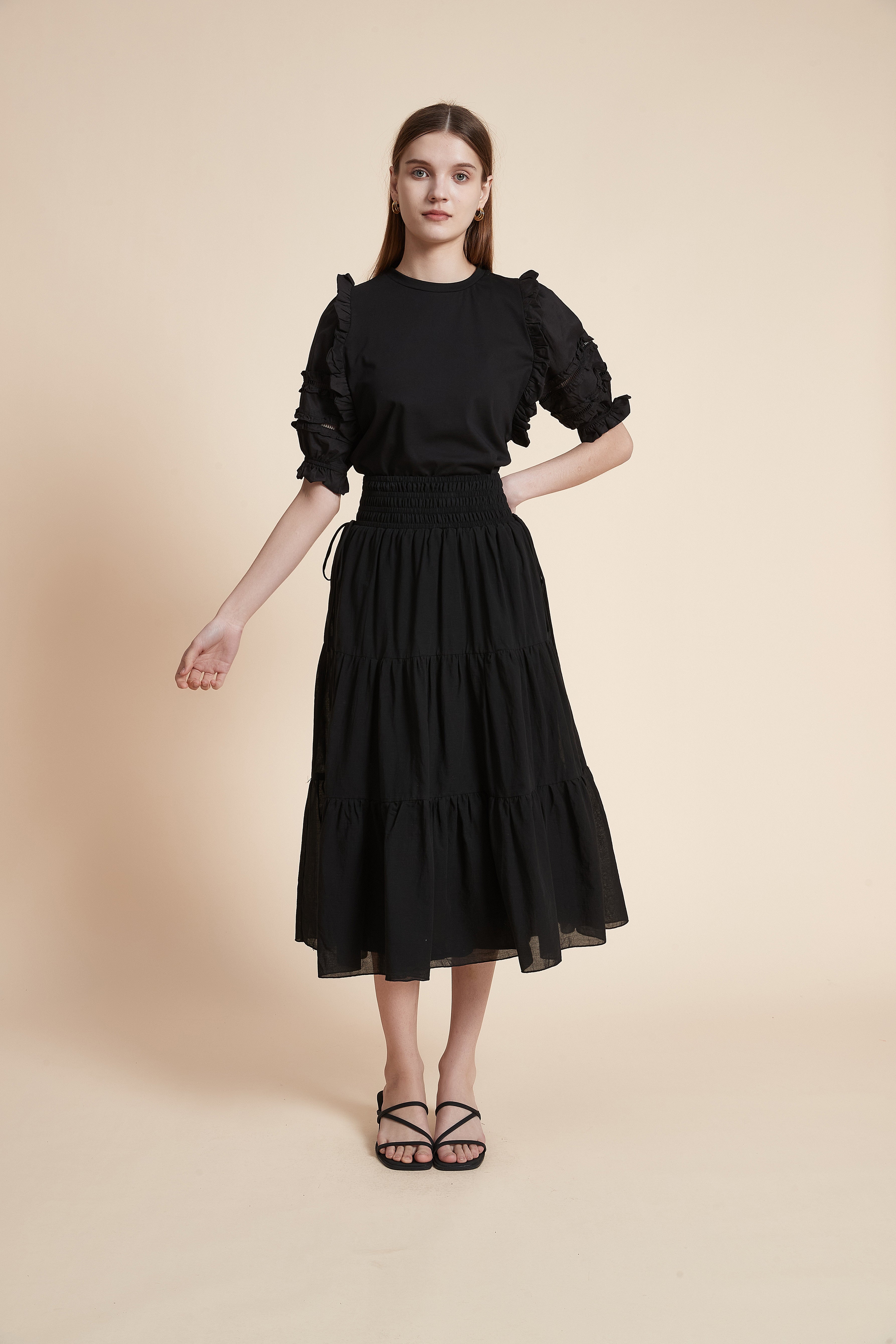 Solid Color Long Skirt with Elastic Waist