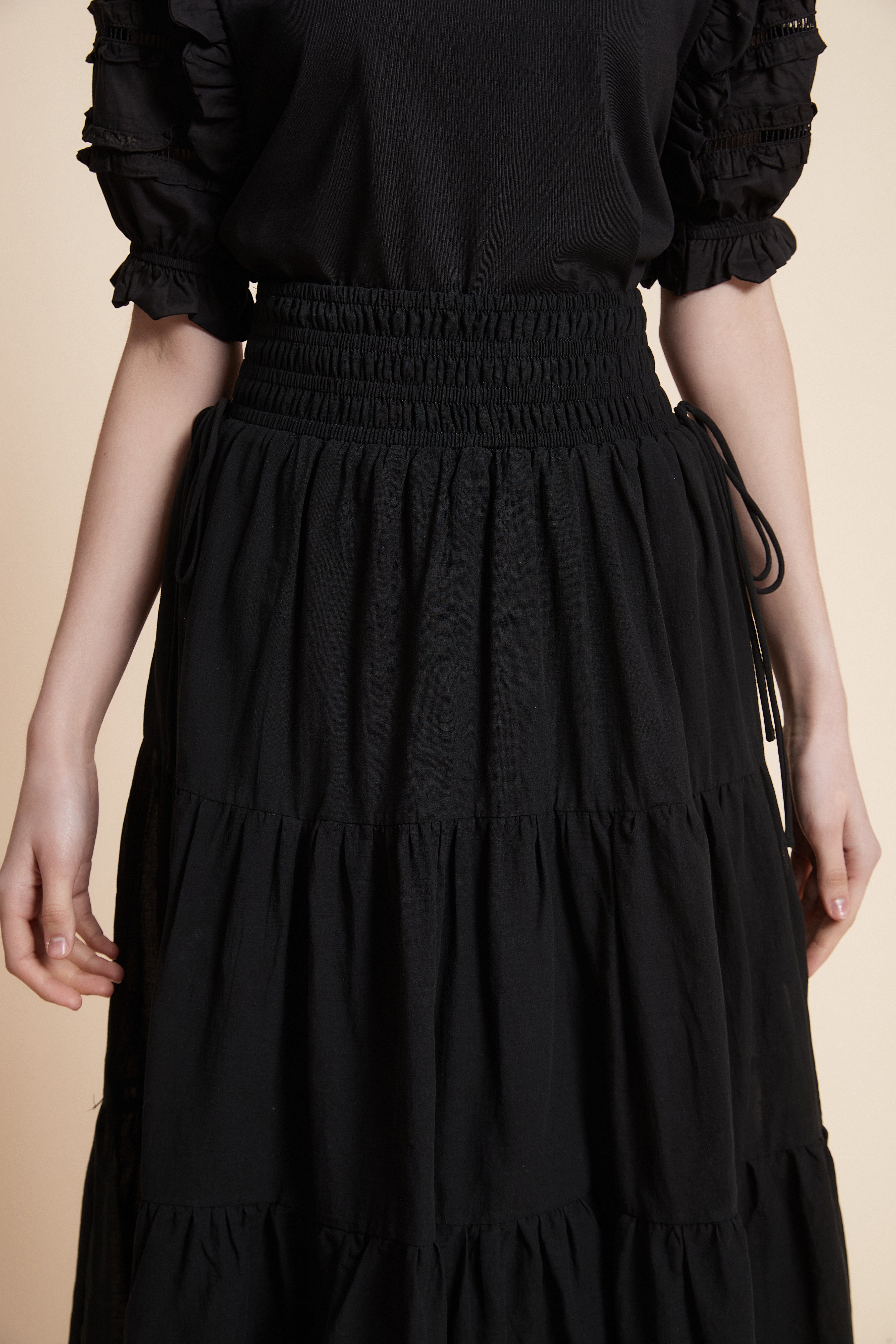 Solid Color Long Skirt with Elastic Waist