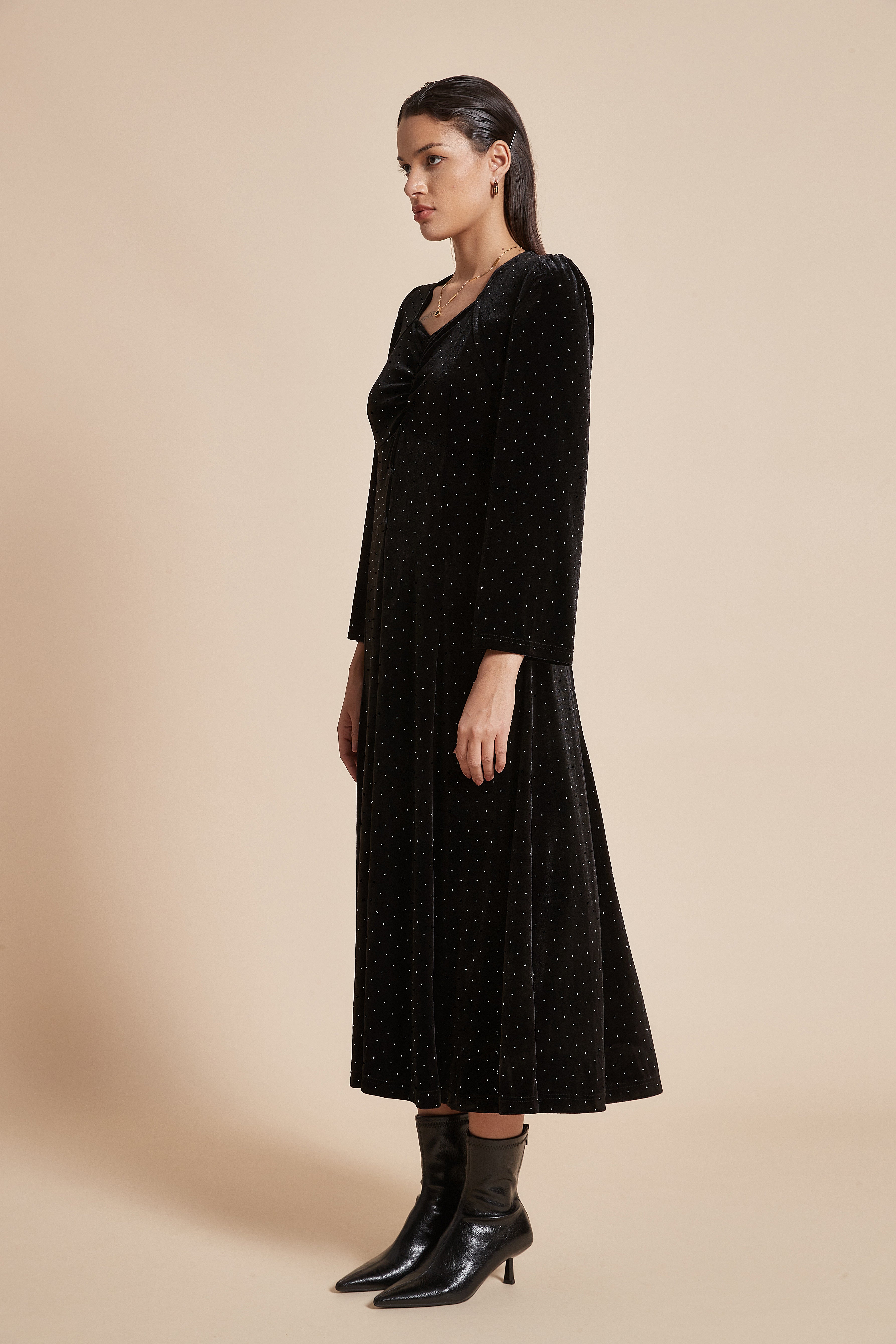 Yola Long Polka Dot Dress with Long Sleeves