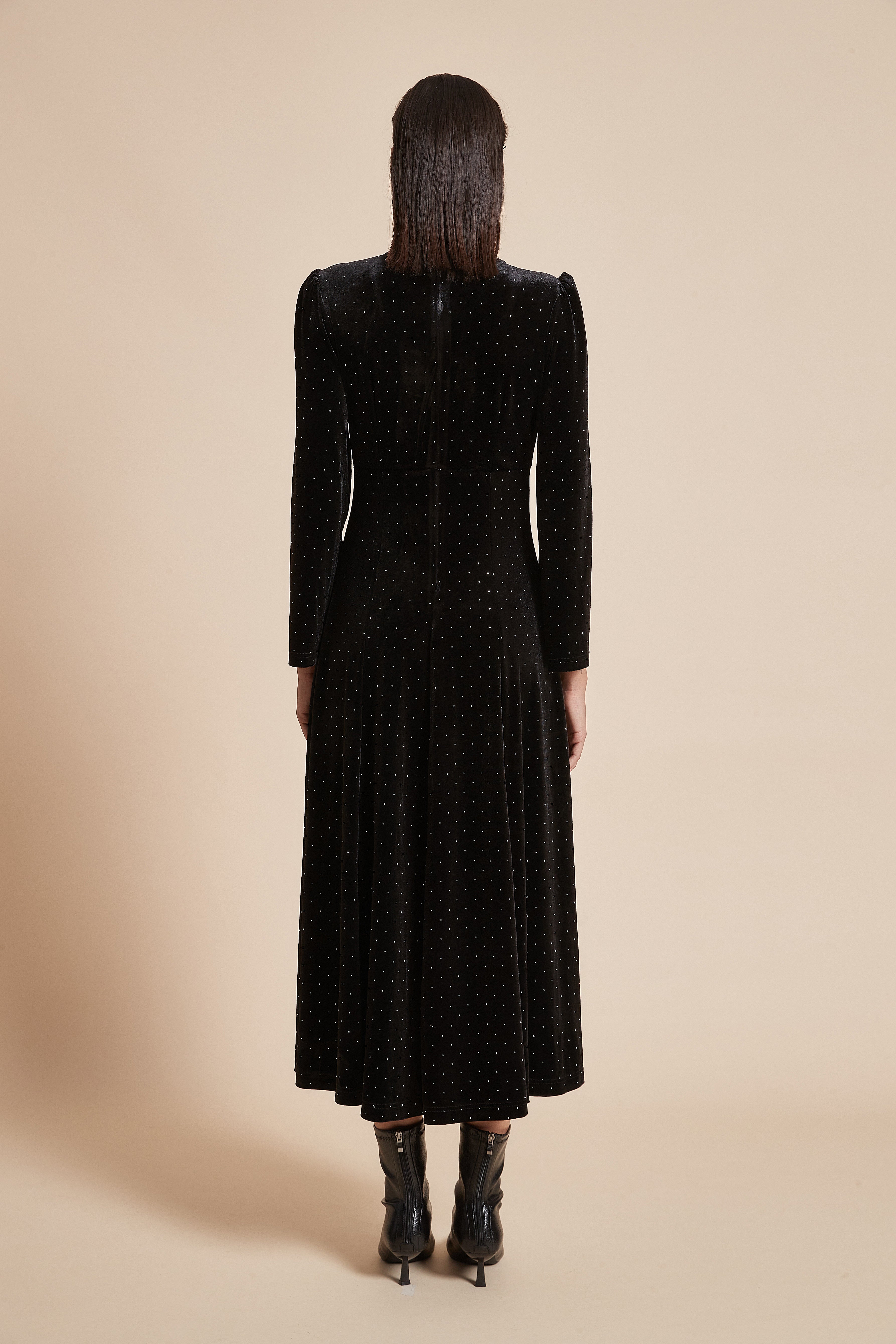 Yola Long Polka Dot Dress with Long Sleeves