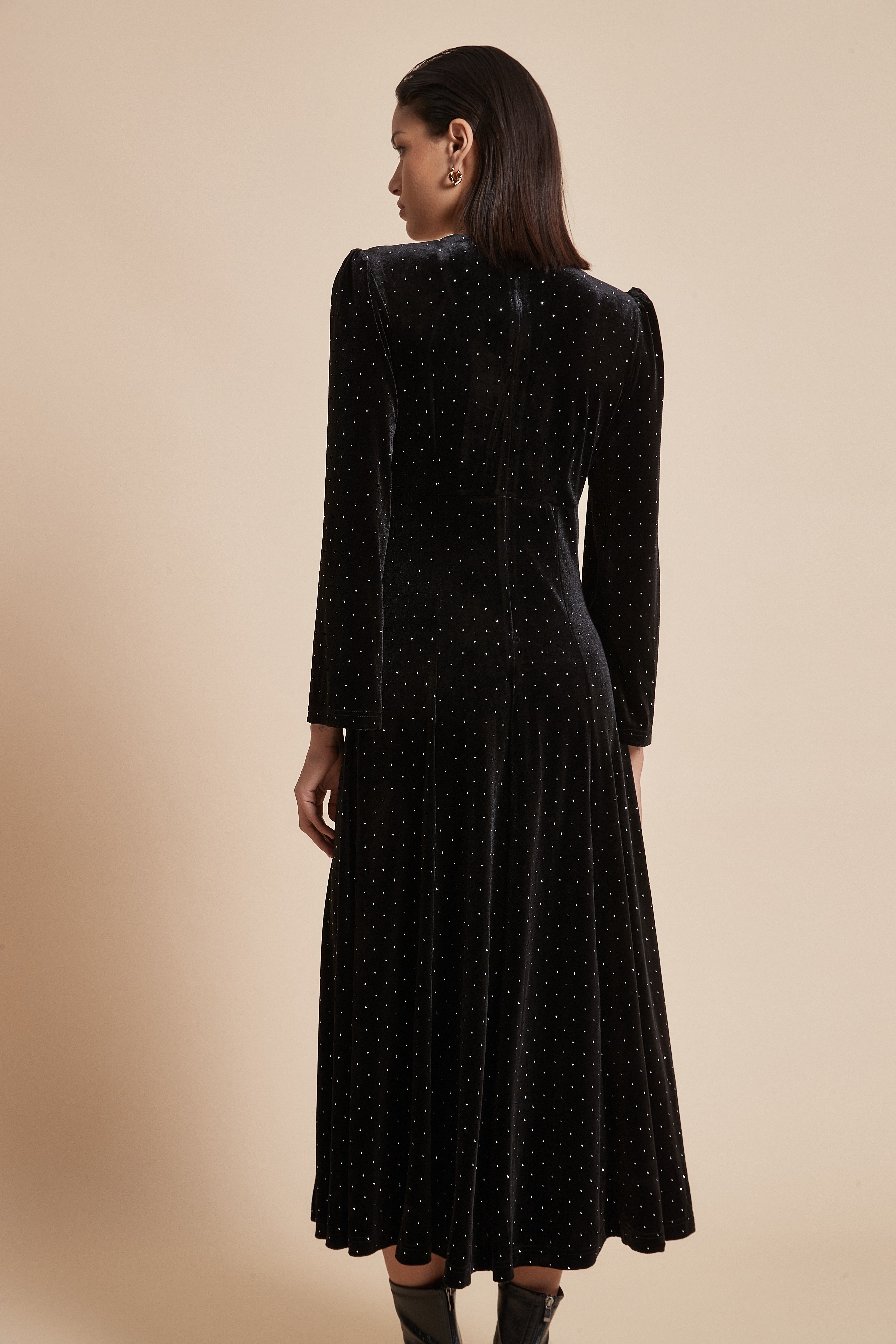 Yola Long Polka Dot Dress with Long Sleeves