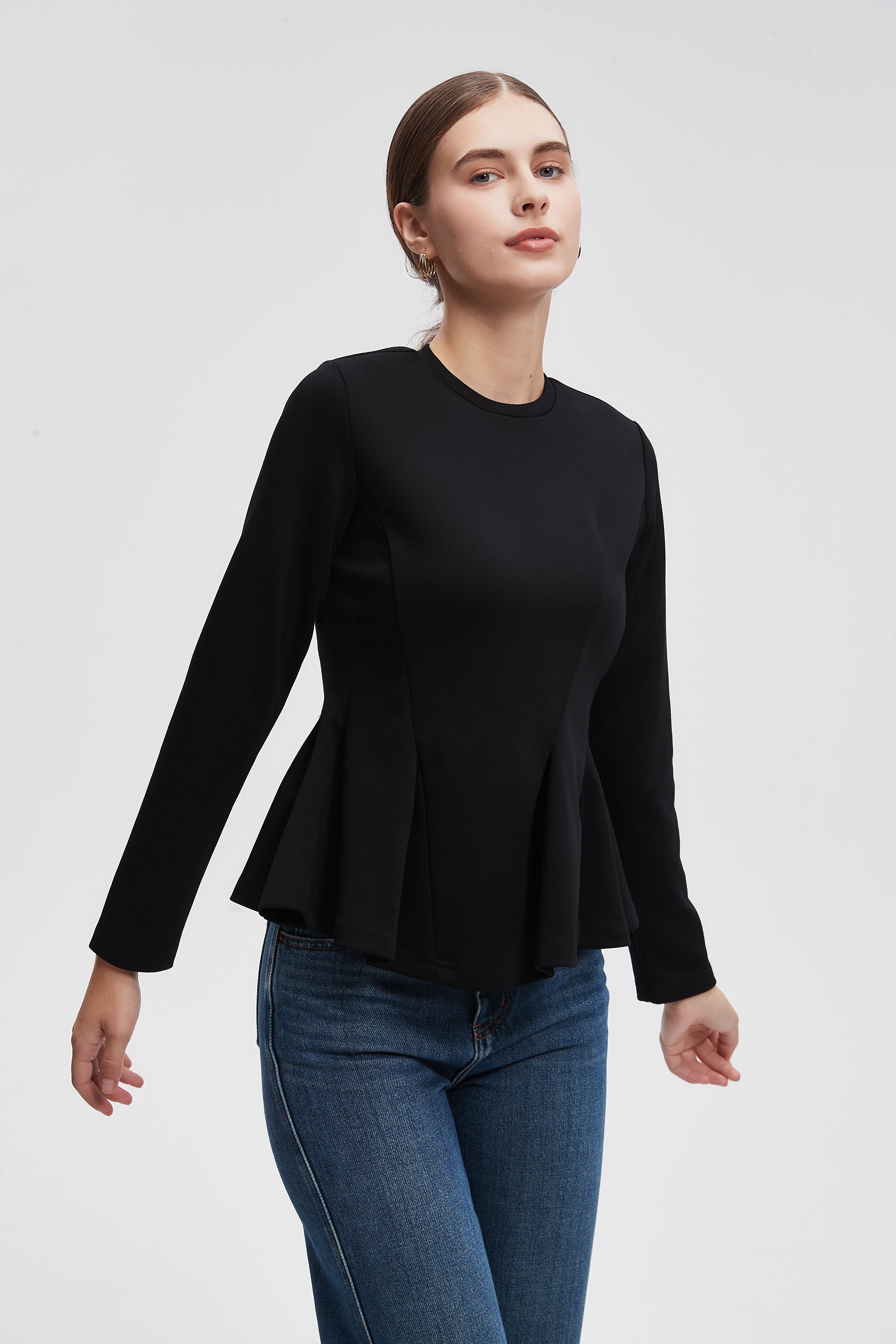 Plain Blouse With Long Sleeves Ruched Hem
