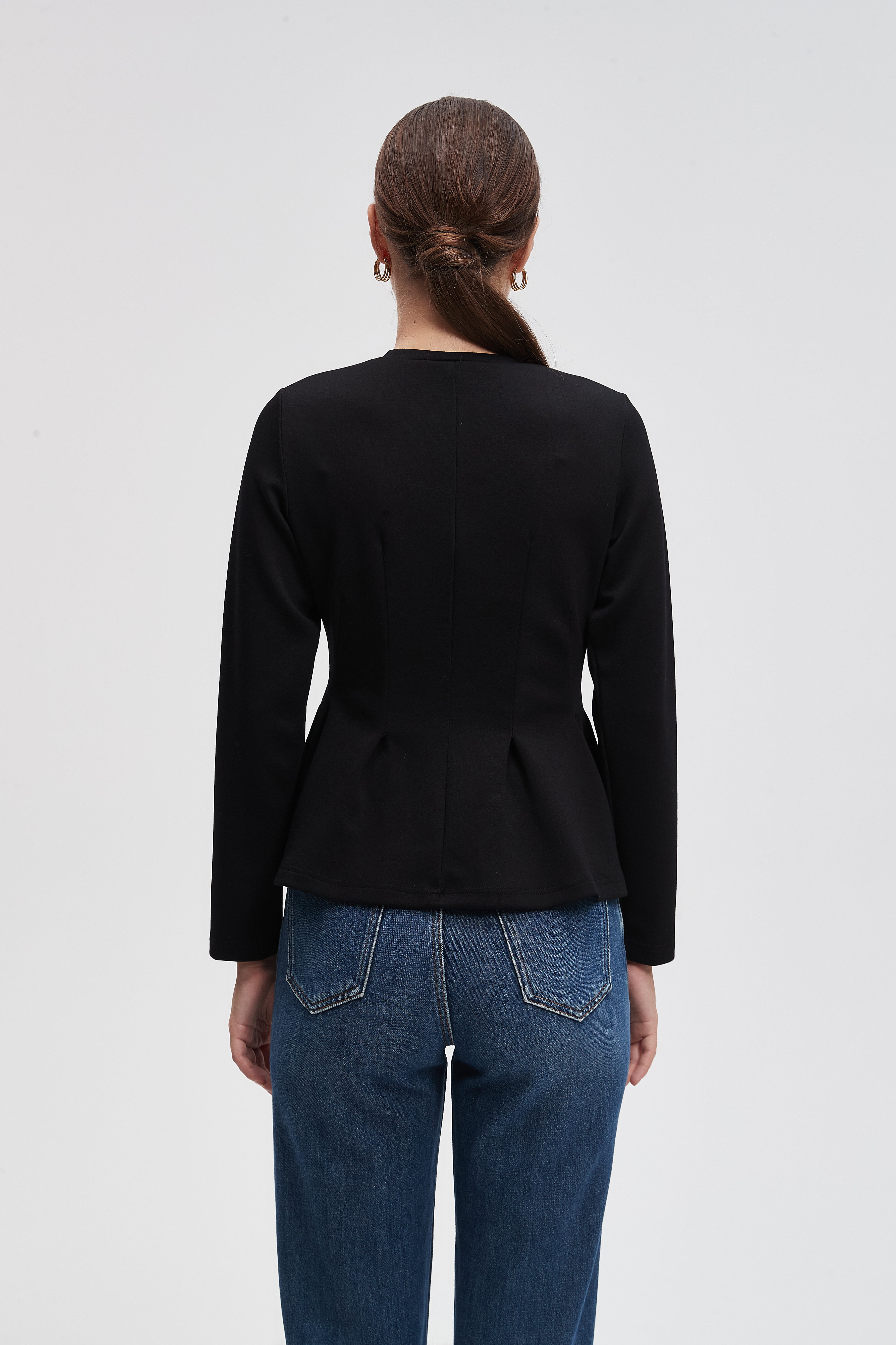 Plain Blouse With Long Sleeves Ruched Hem