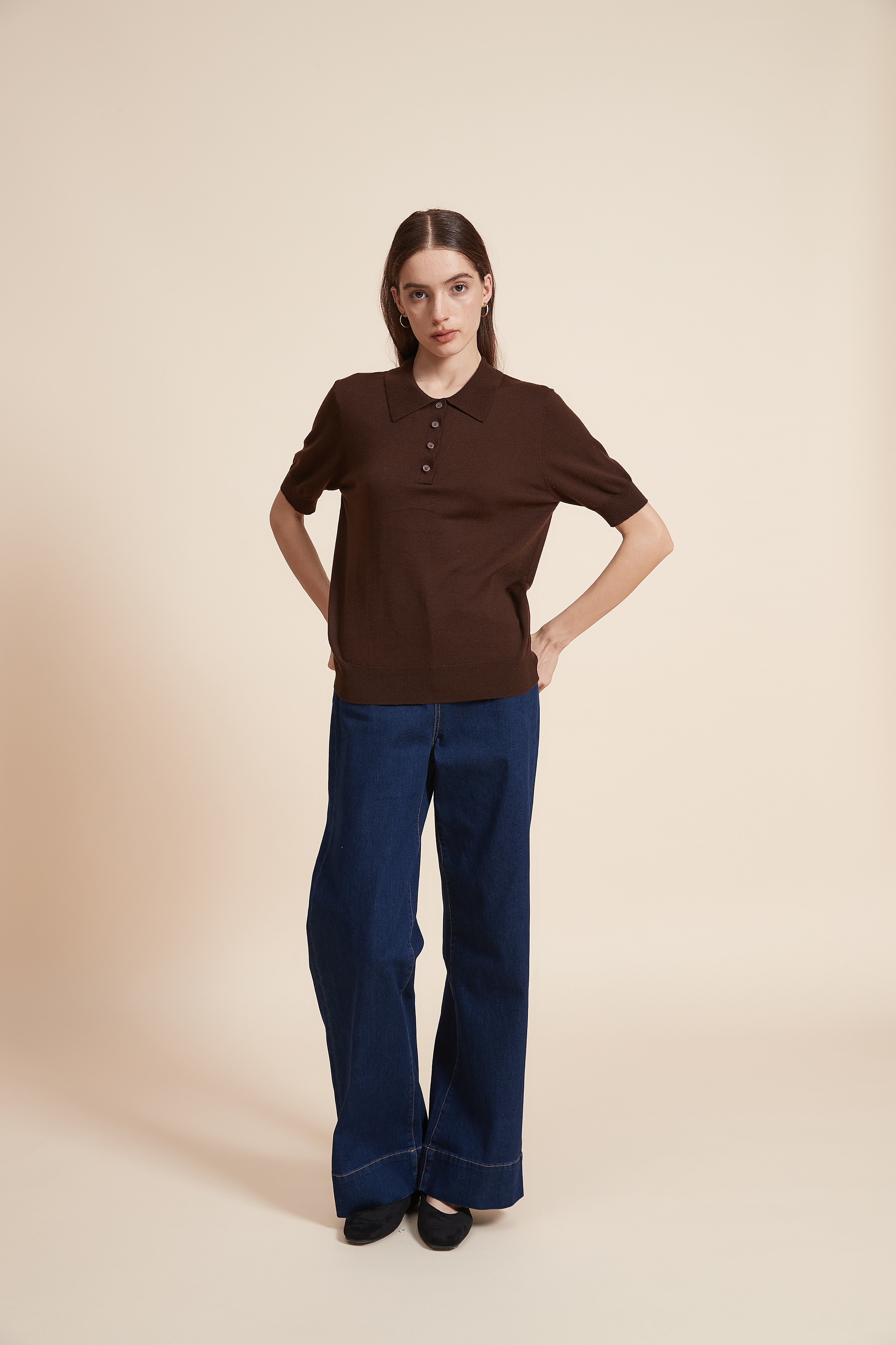 Plain Half Sleeve Blouse With Polo Collar