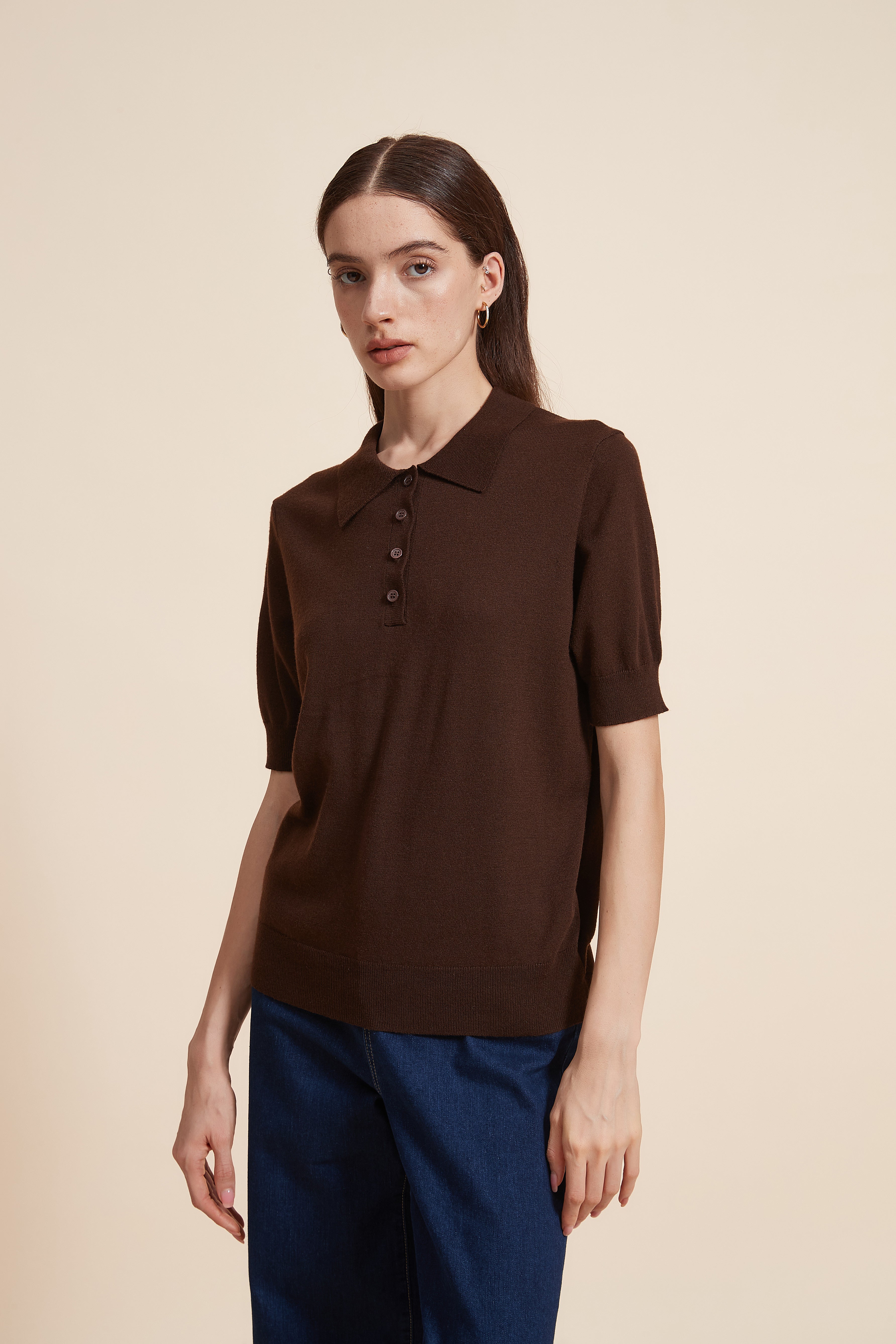 Plain Half Sleeve Blouse With Polo Collar
