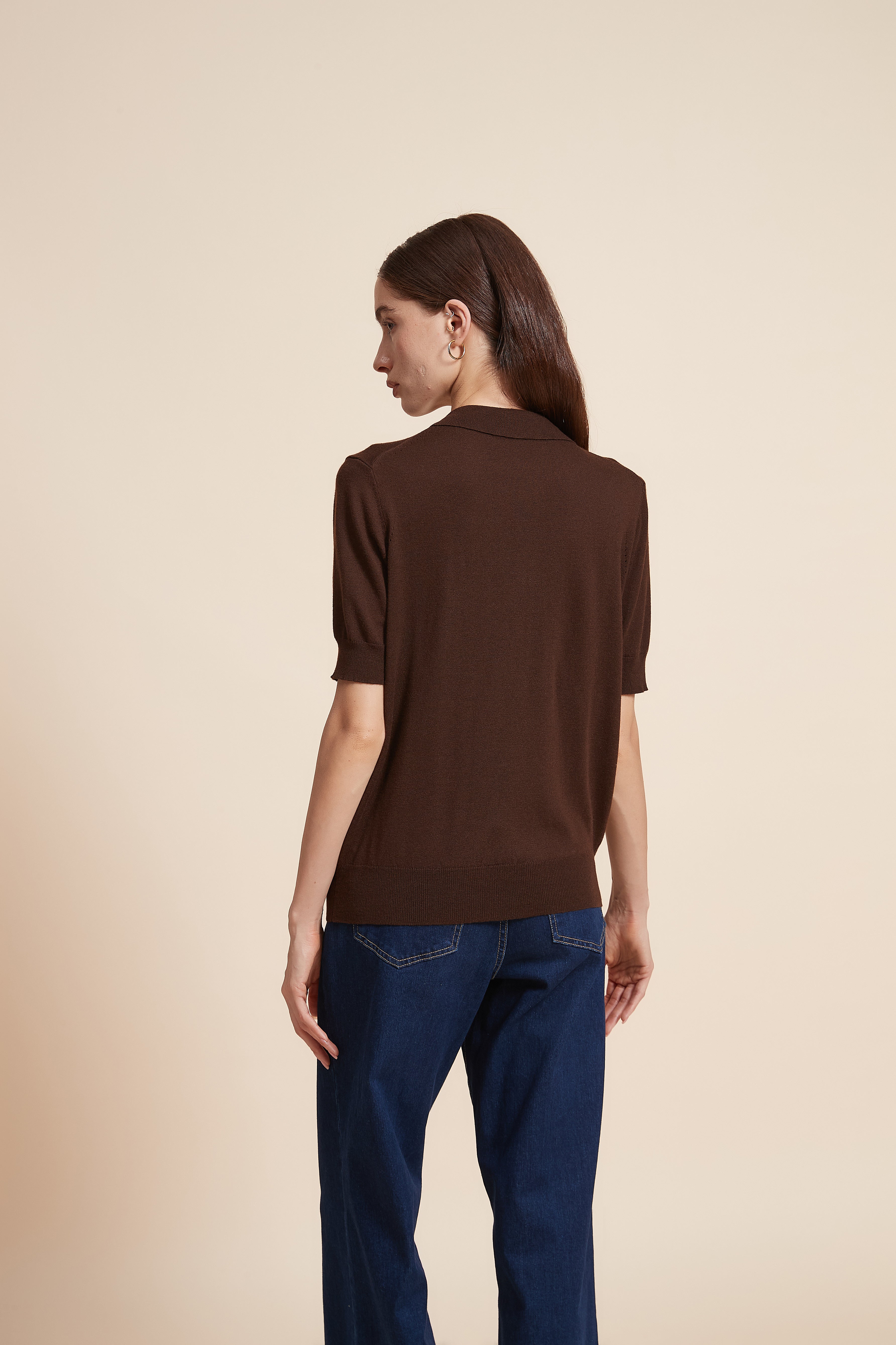 Plain Half Sleeve Blouse With Polo Collar
