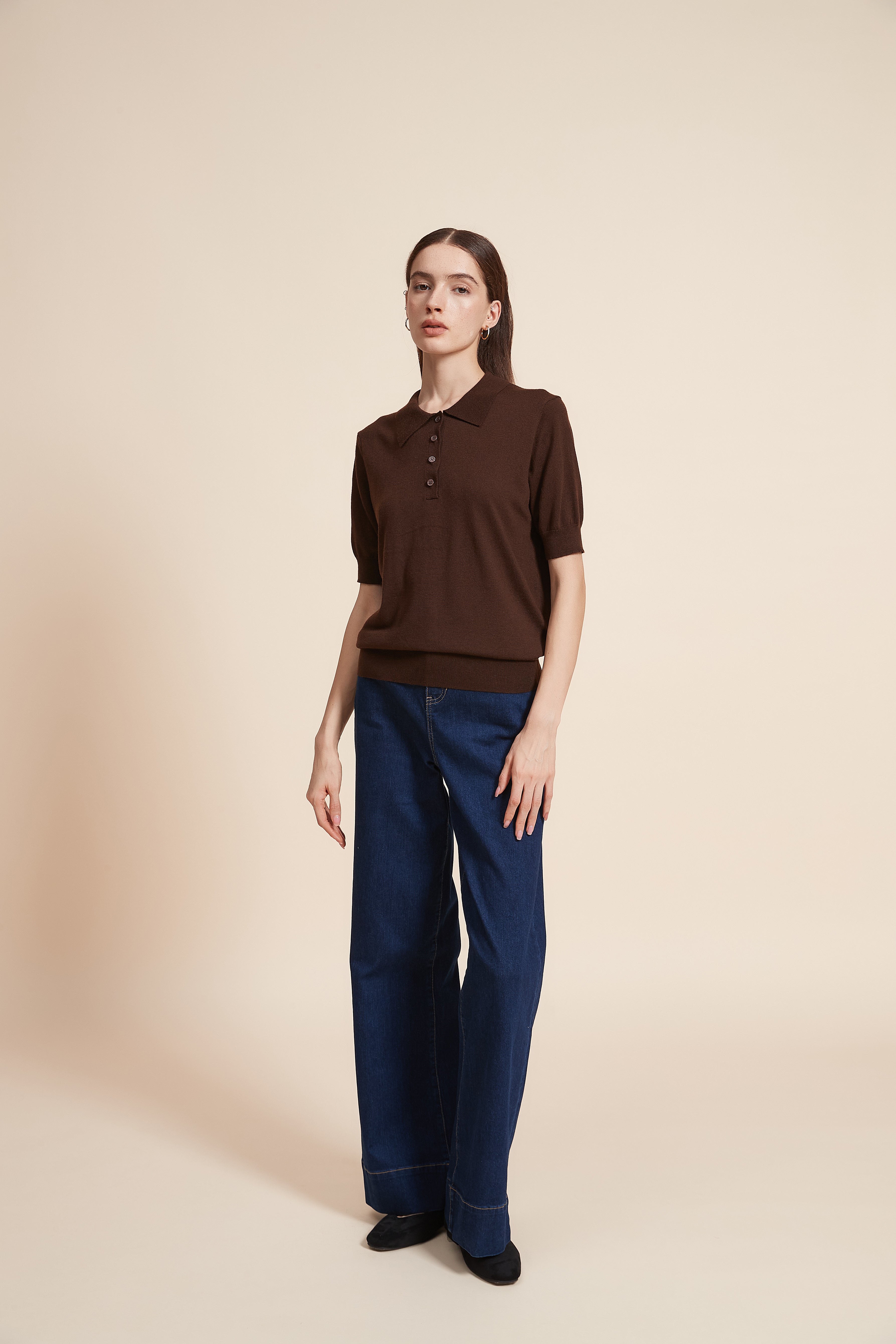 Plain Half Sleeve Blouse With Polo Collar