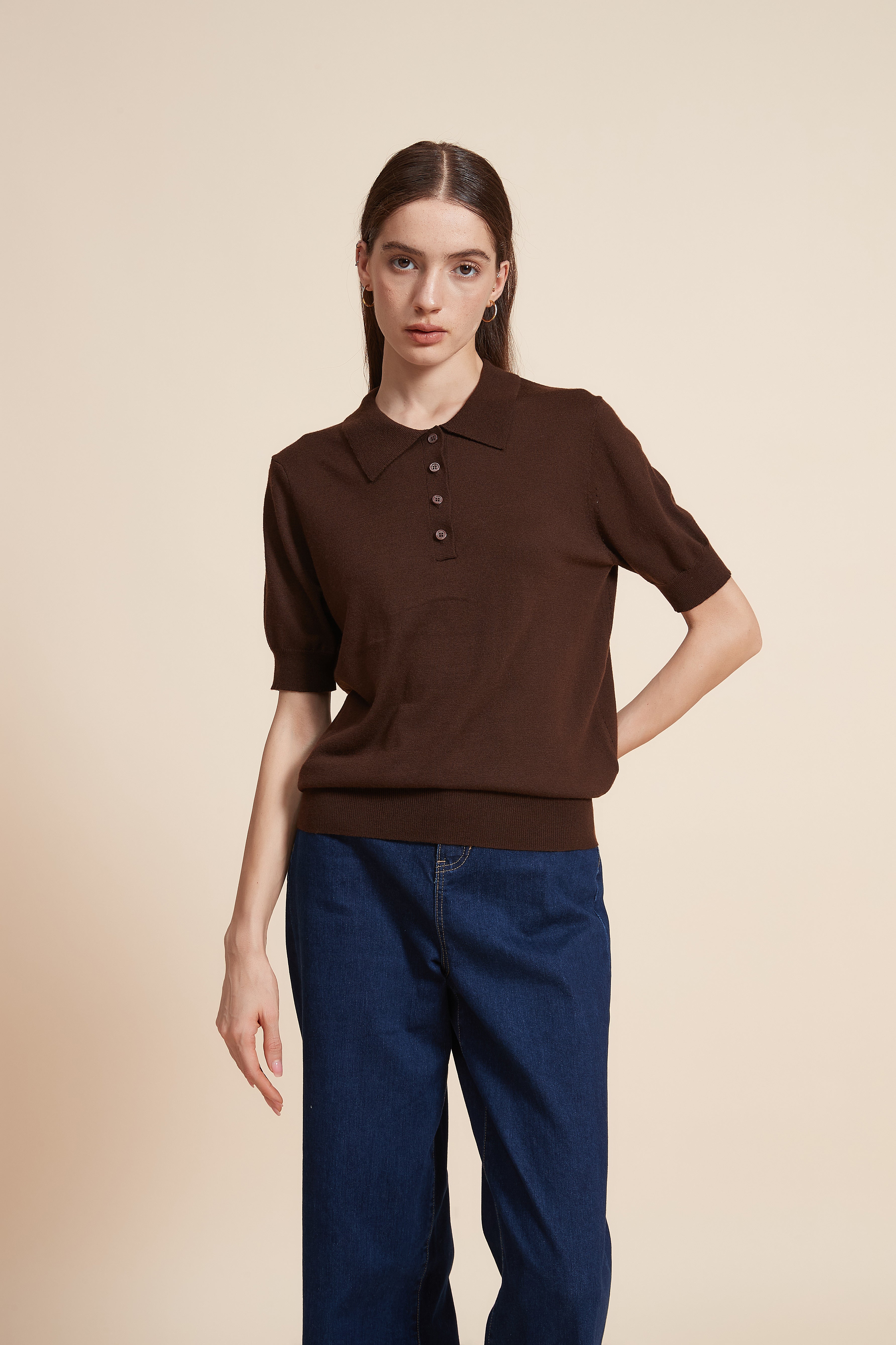 Plain Half Sleeve Blouse With Polo Collar