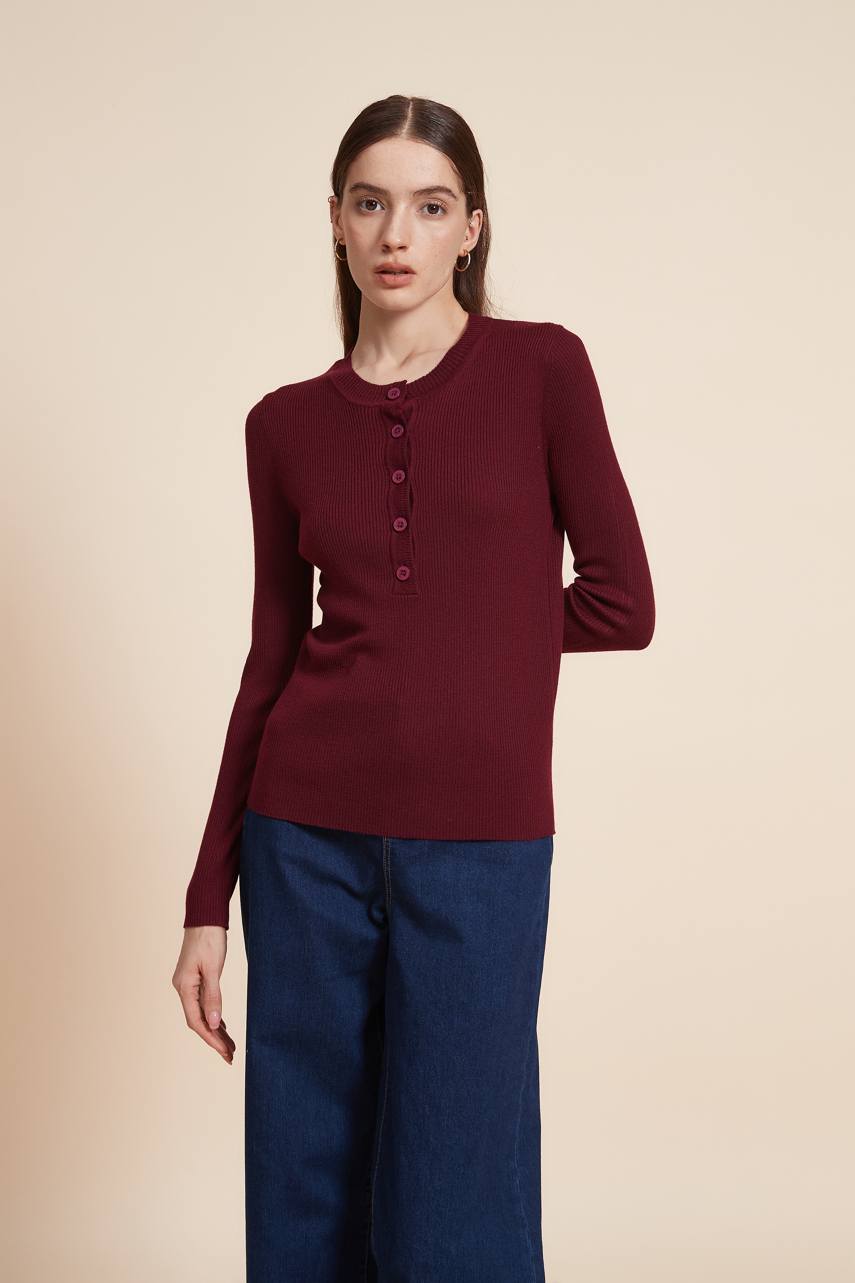 Plain Long Sleeve Blouse with Front Buttons