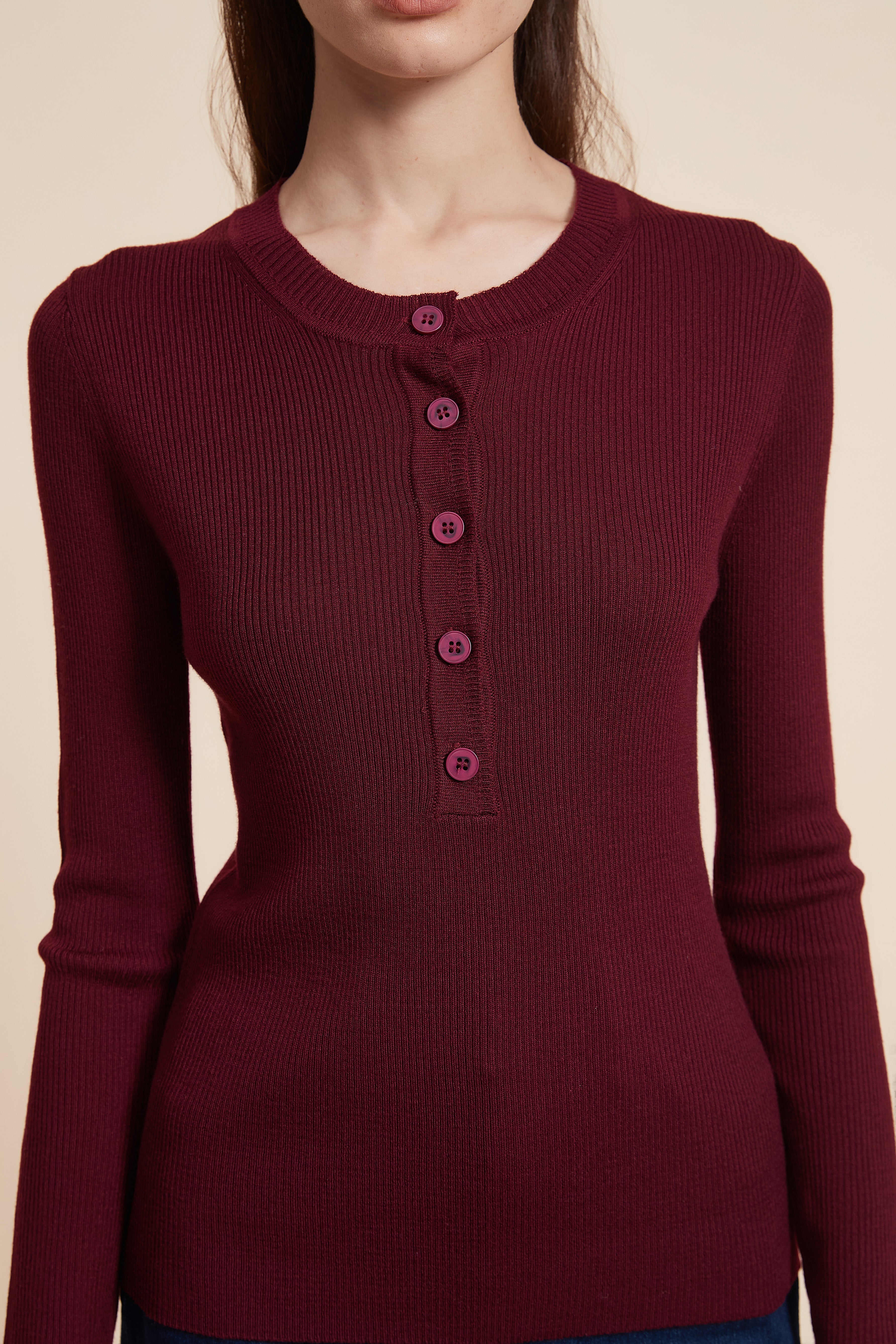 Plain Long Sleeve Blouse with Front Buttons