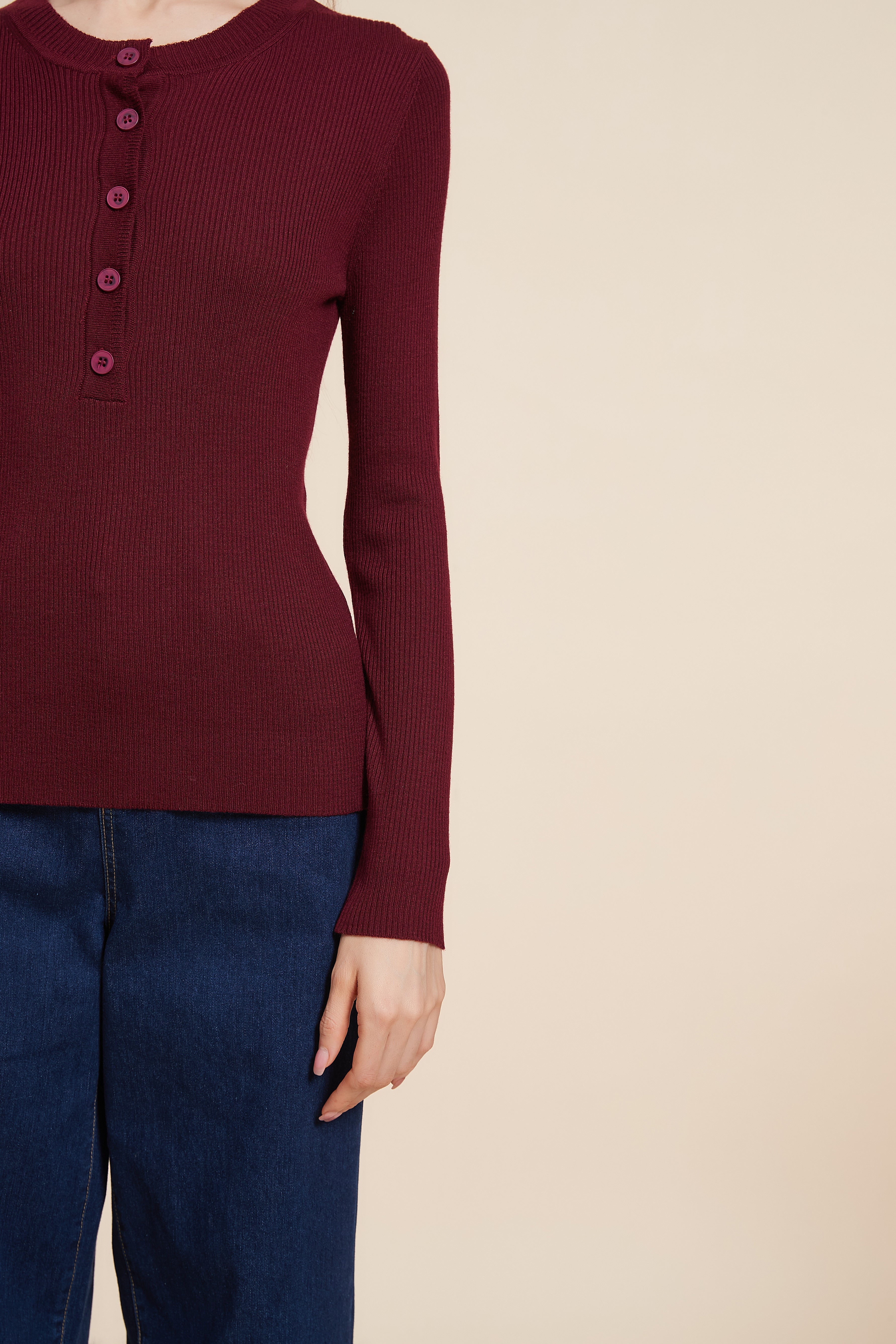 Plain Long Sleeve Blouse with Front Buttons