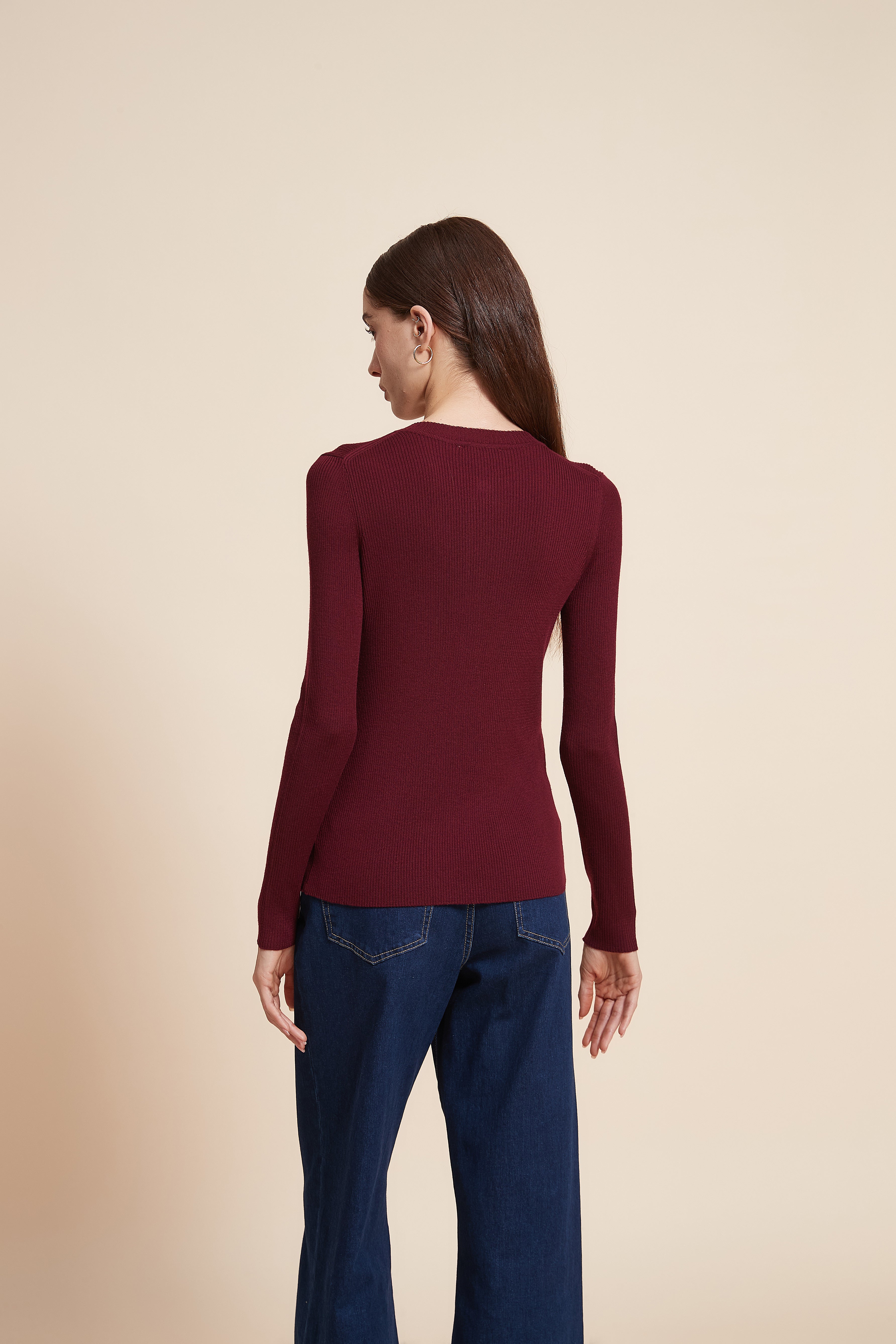 Plain Long Sleeve Blouse with Front Buttons