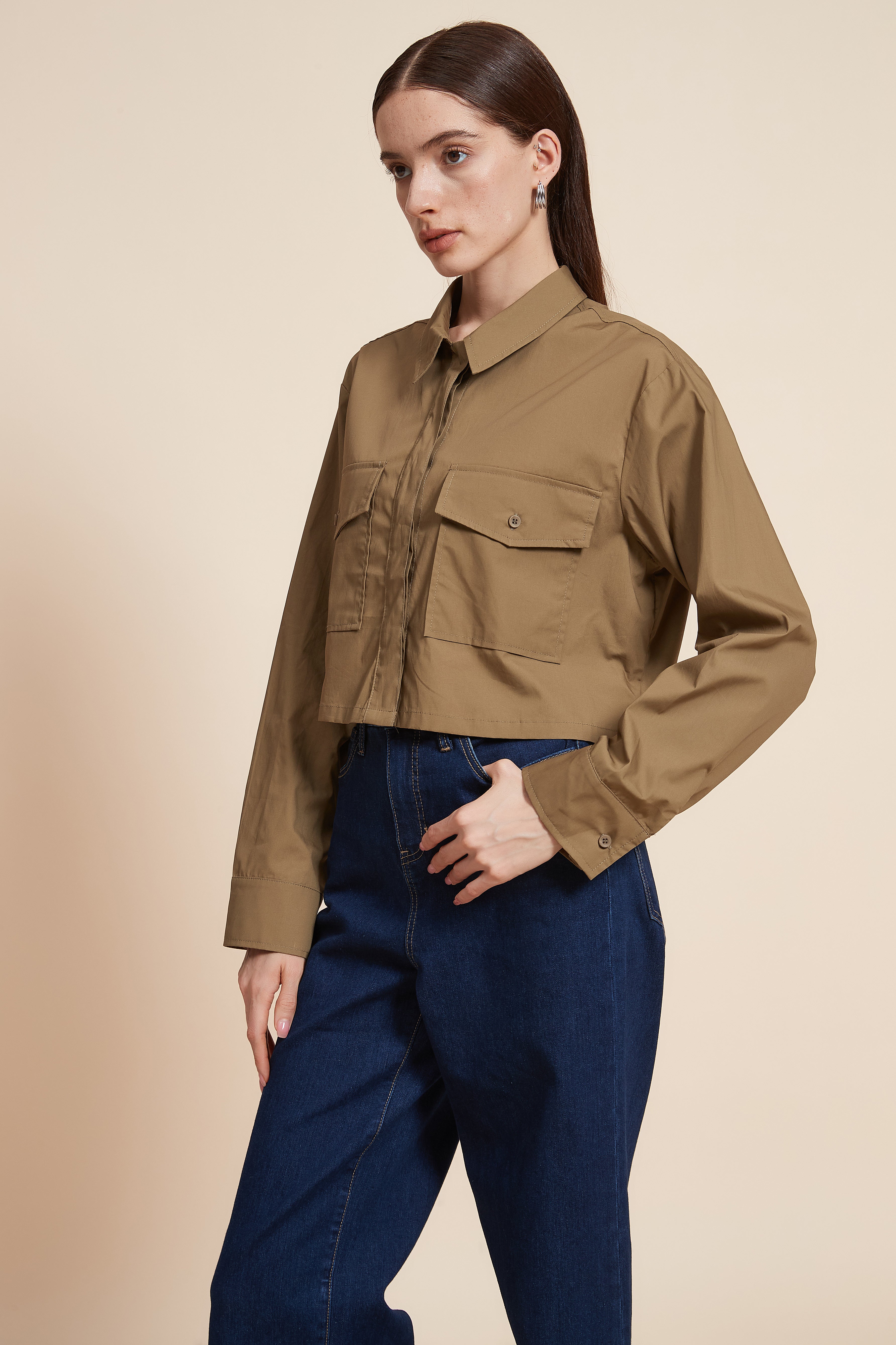 Plain Short Sleeve Blouse with Pockets