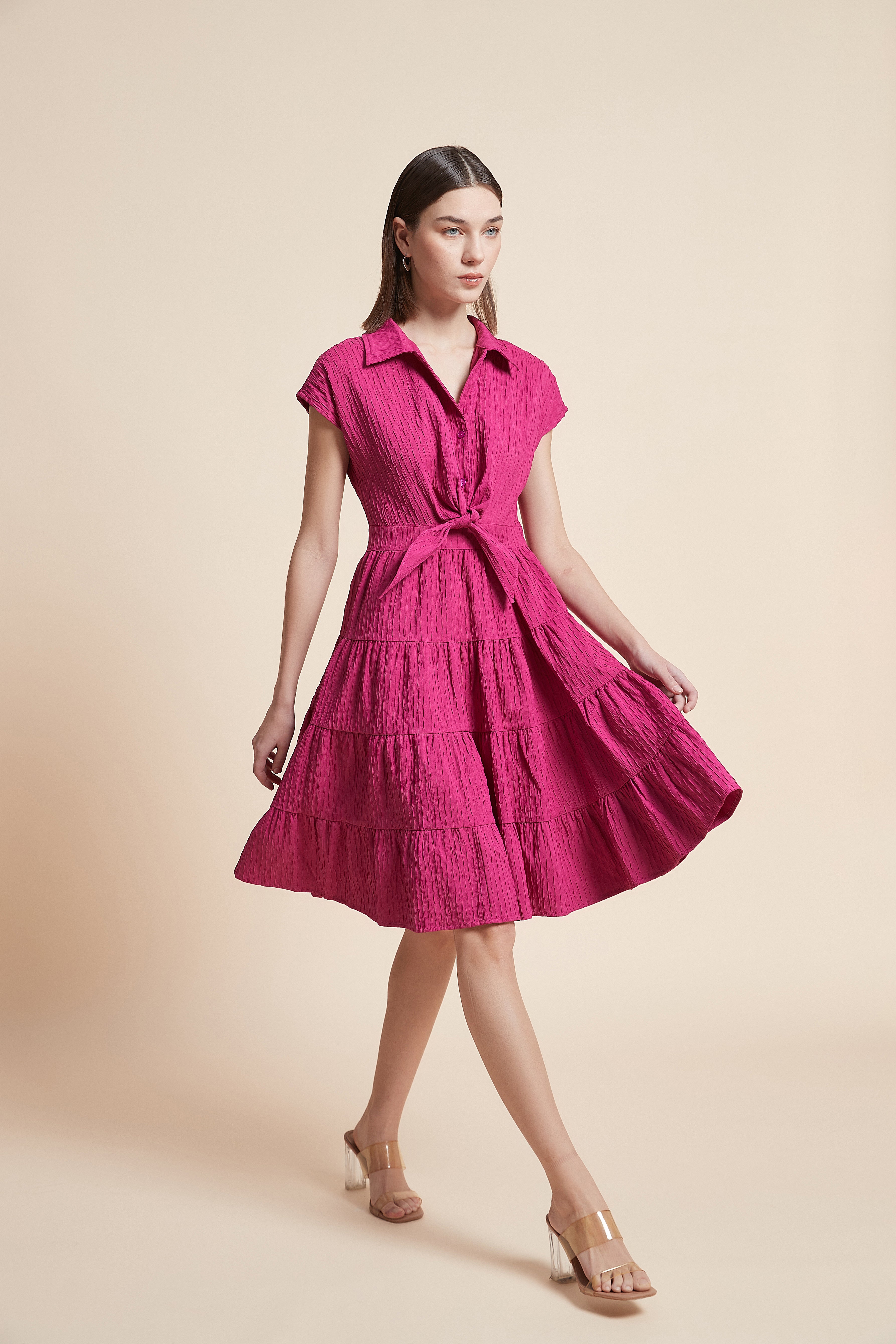 Ruffled Short-Sleeved Dress