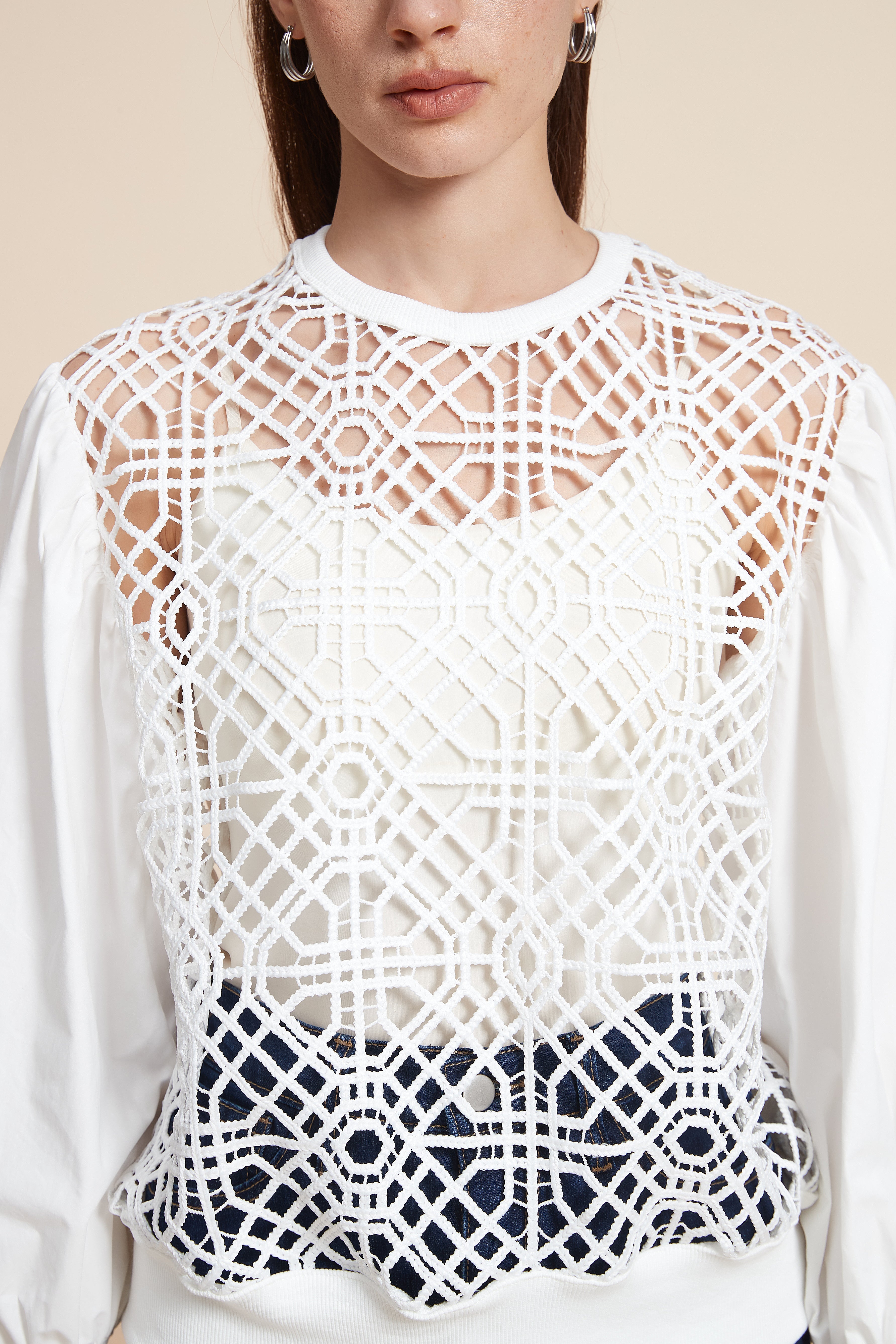 Lace 3/4 Sleeve Blouse with Puff Sleeves