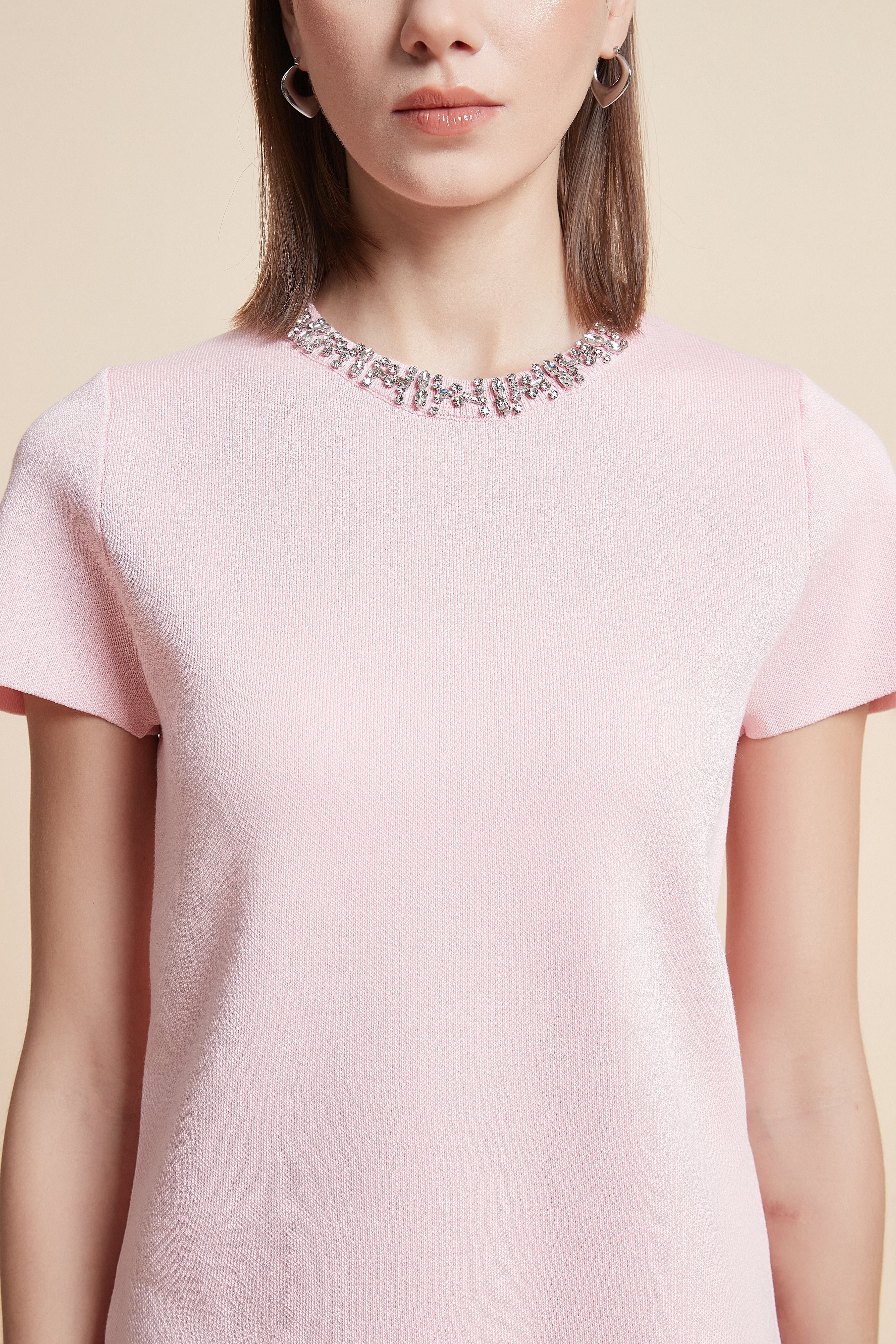 Plain Waist-Length Short-Sleeved Top
