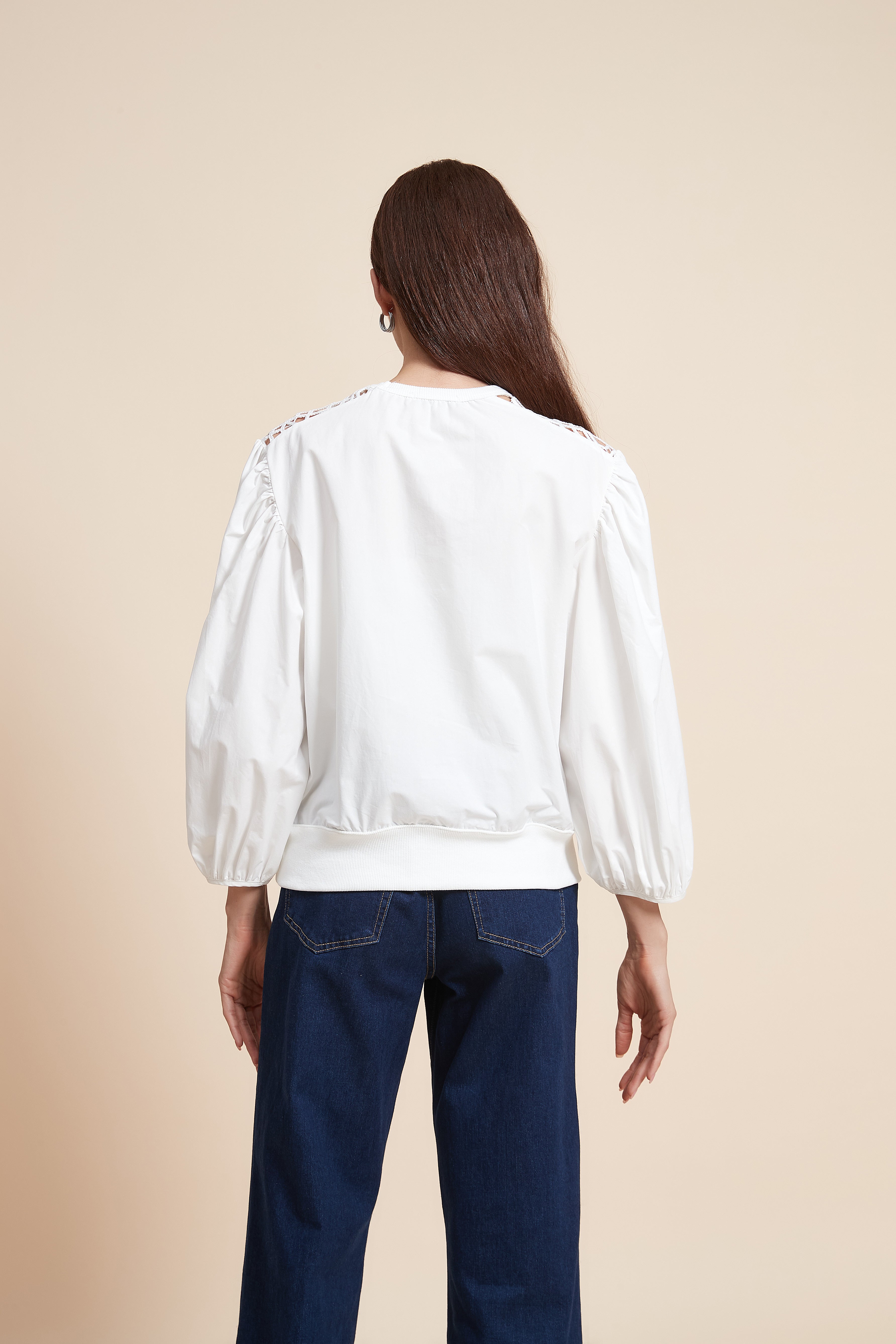 Lace 3/4 Sleeve Blouse with Puff Sleeves