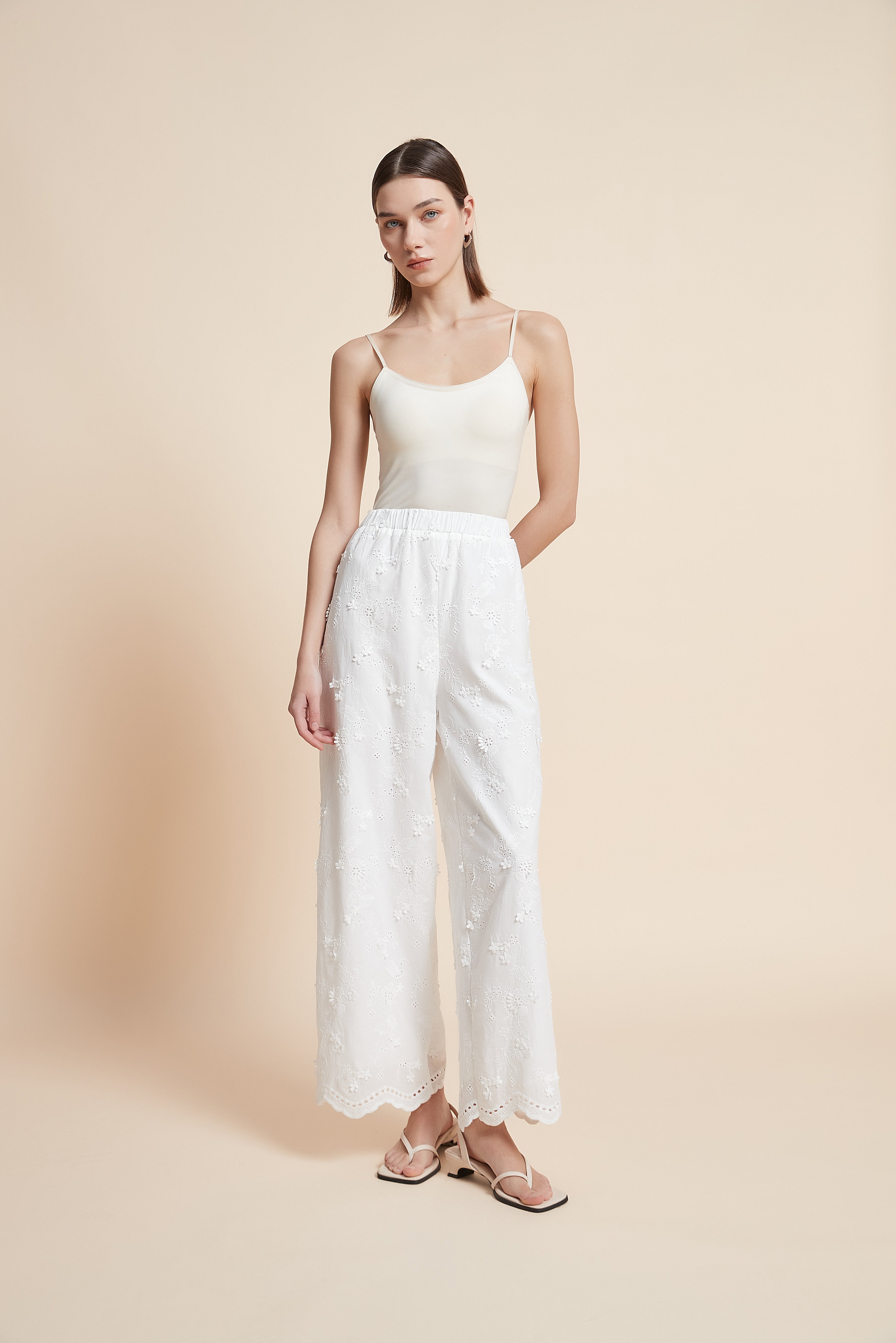 Plain Wide-Leg Trousers