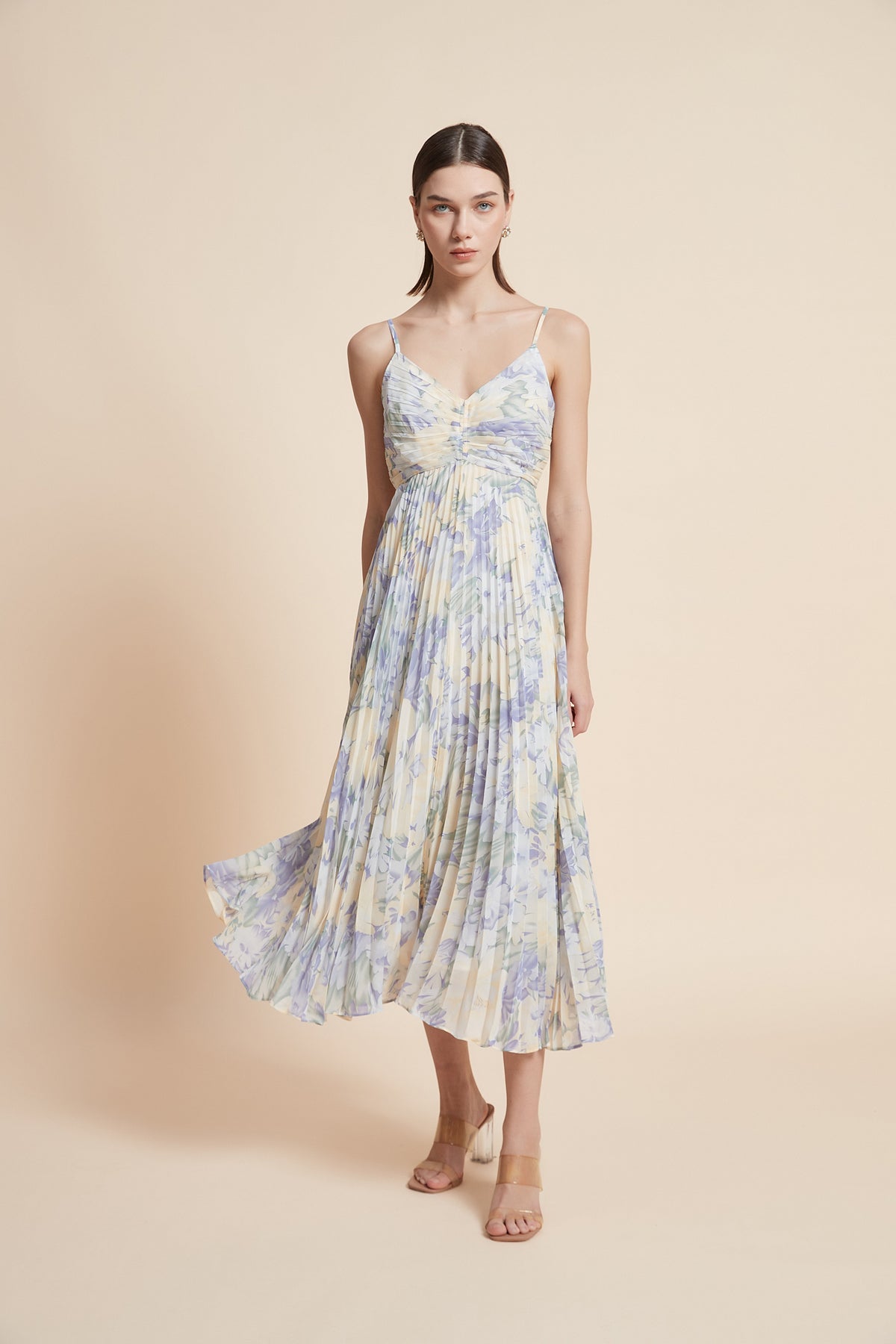 pleated strap dress Floral Transparent Film Dressing – Waist Stretch Amount 34.65 embellishment:DIAMANTE BOW Dress:7 Burgundy base
