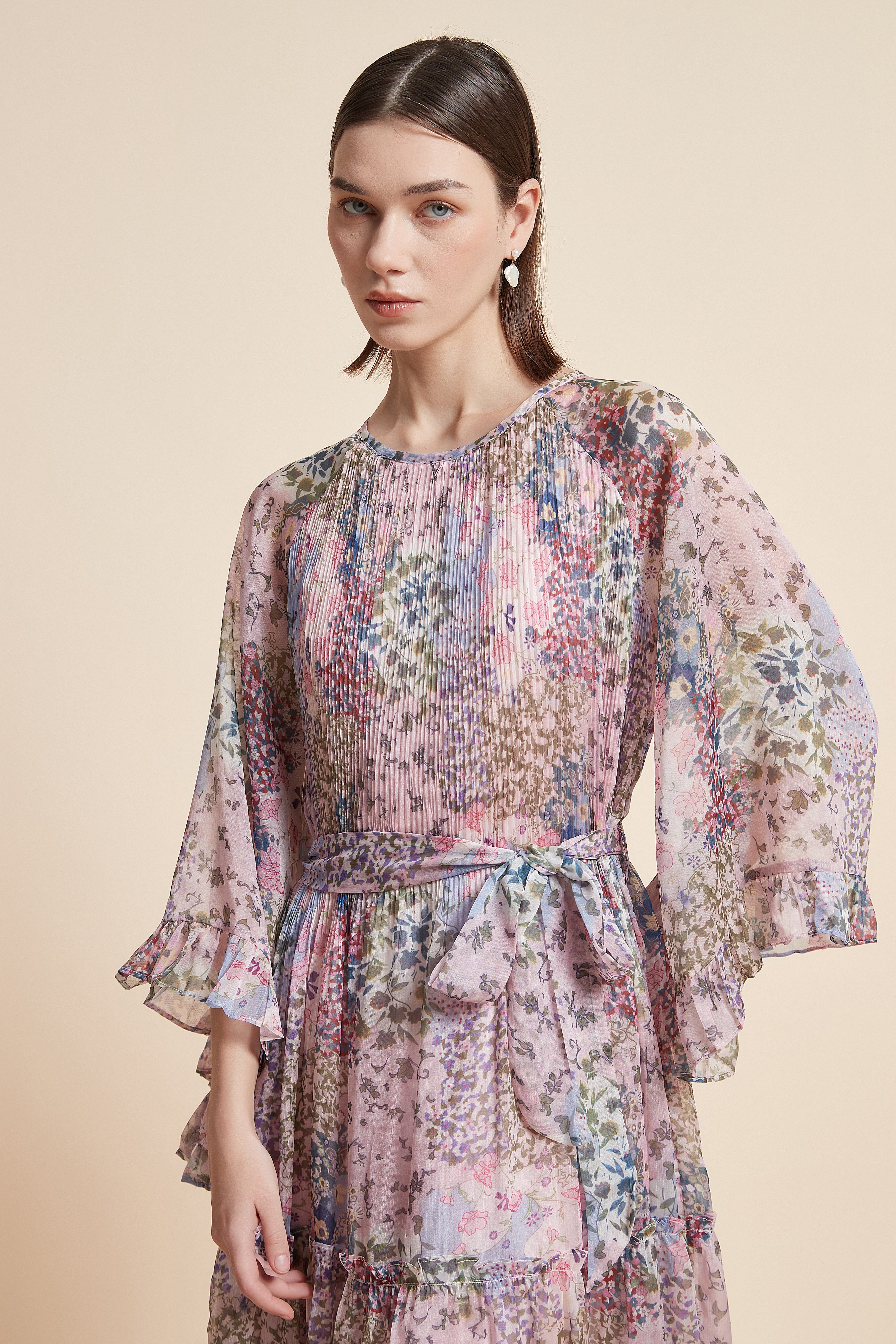 فستان ميدي مورد 3/4 كم