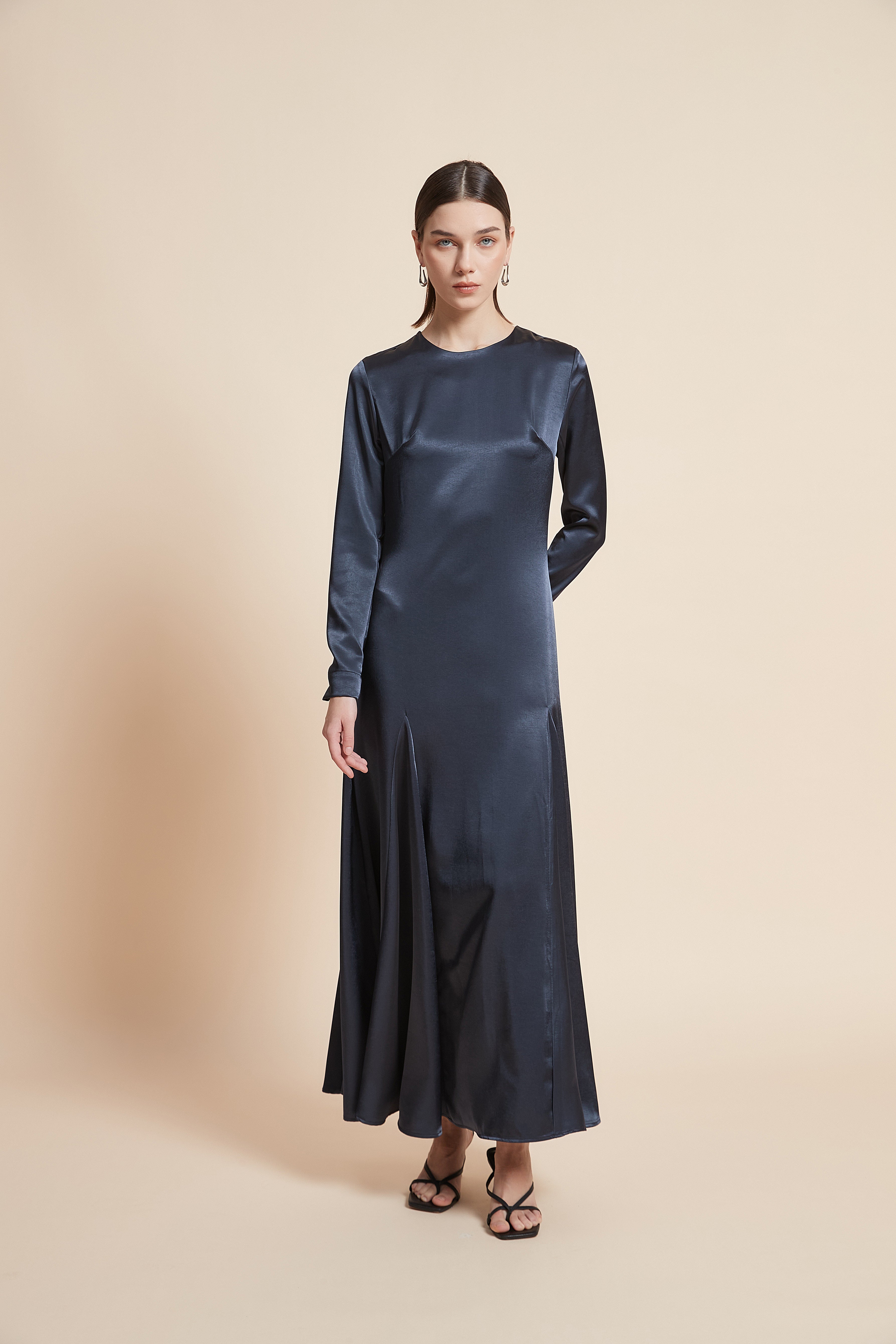 Solid Long Sleeve Midi Dress