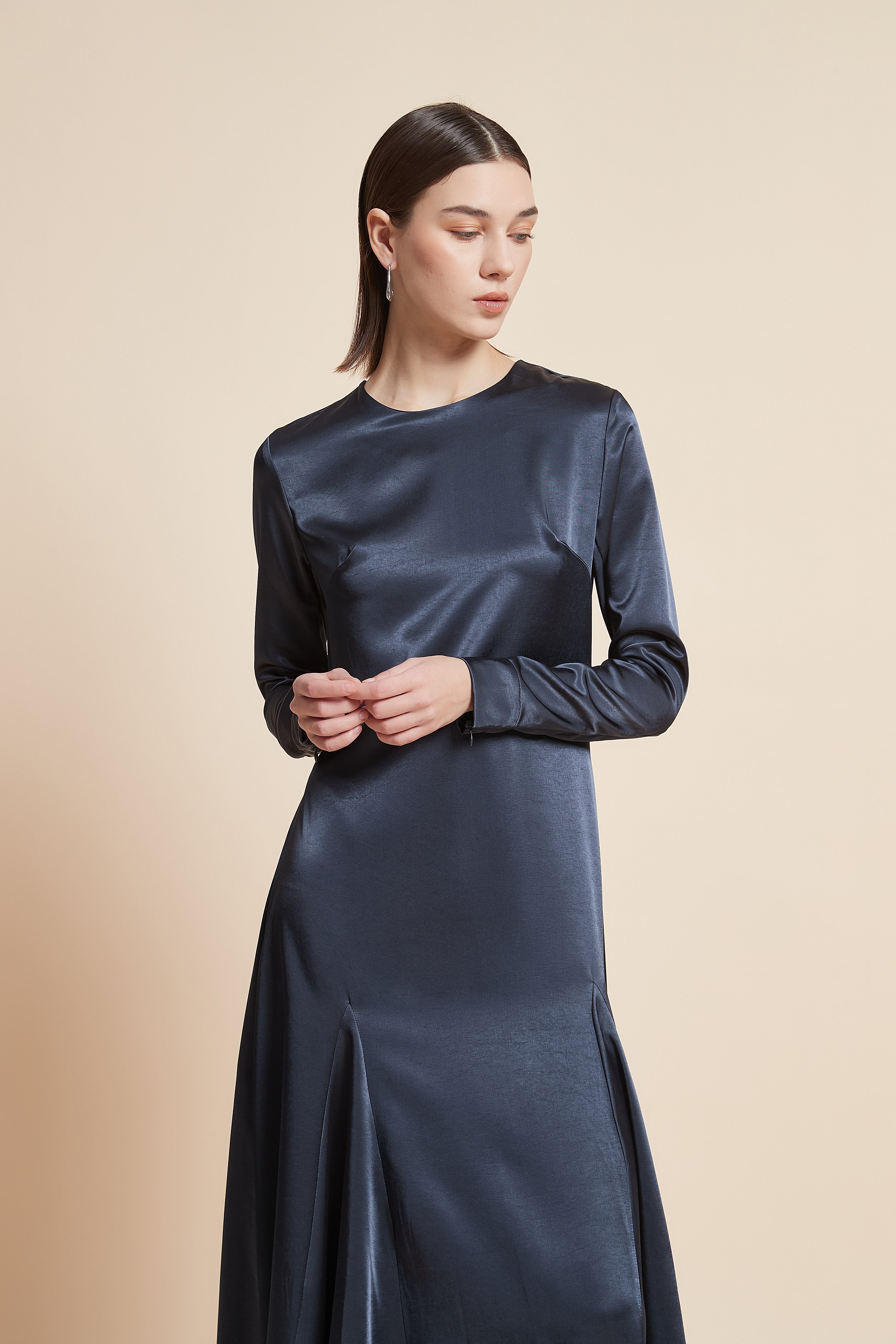Solid Long Sleeve Midi Dress