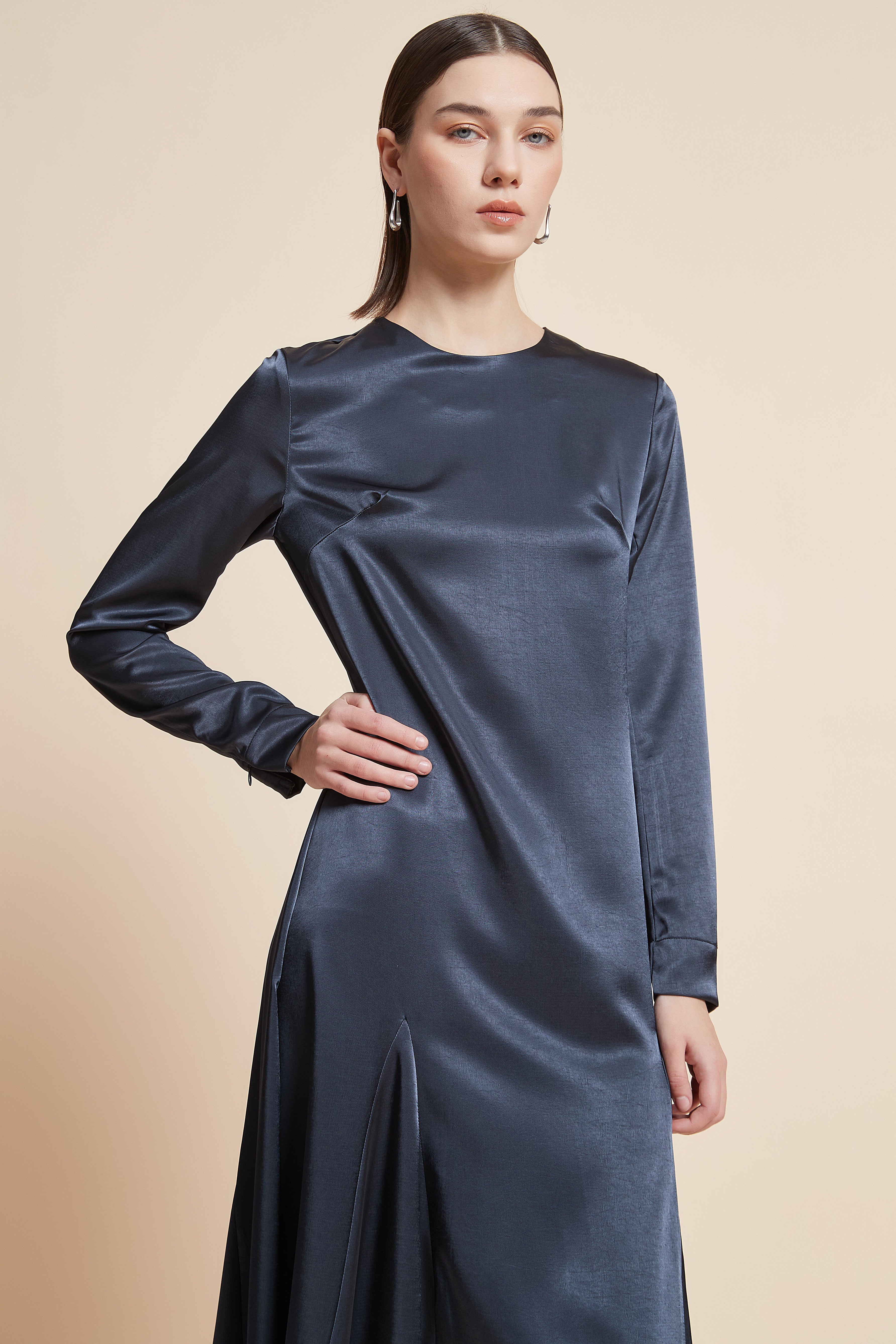 Solid Long Sleeve Midi Dress