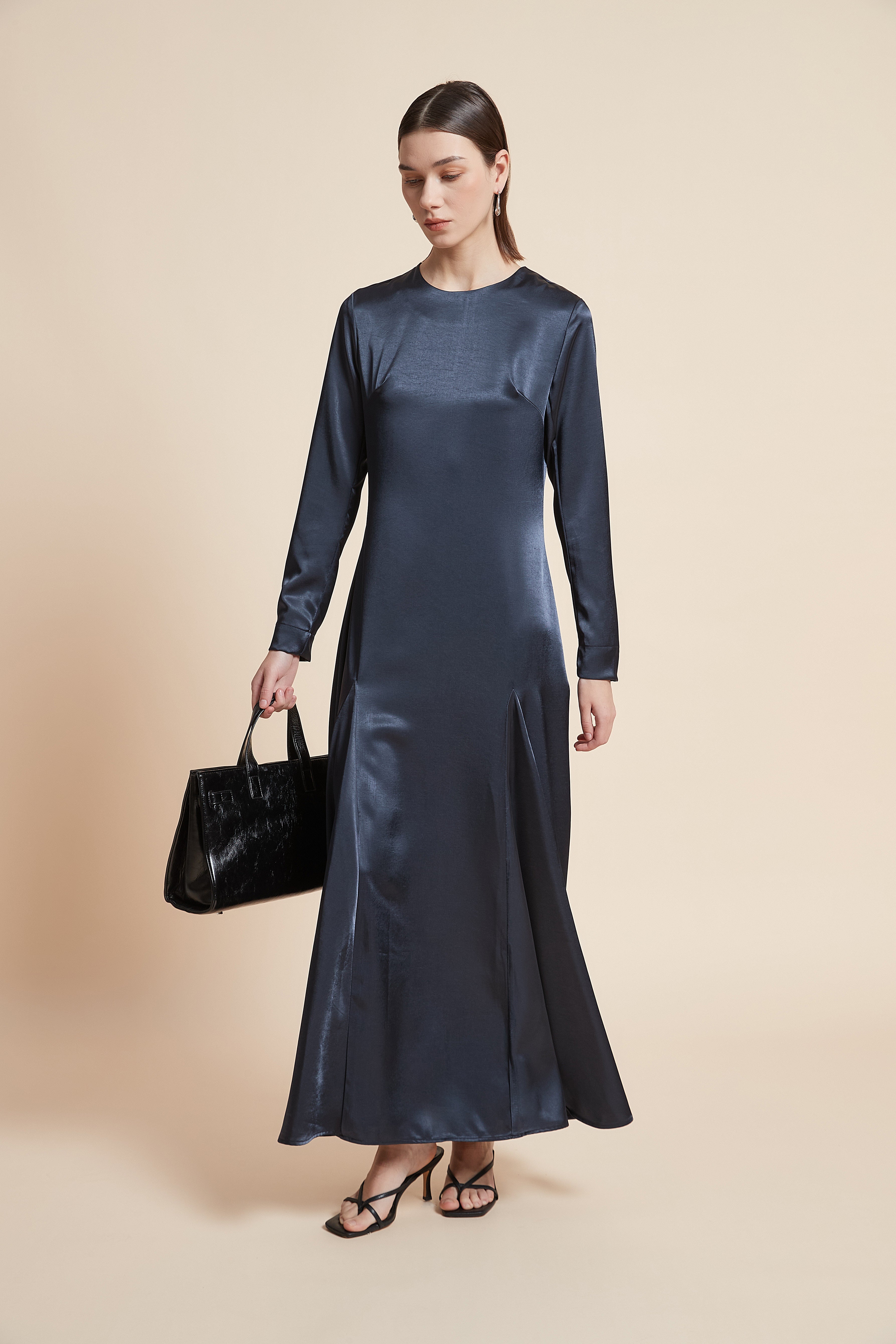 Solid Long Sleeve Midi Dress
