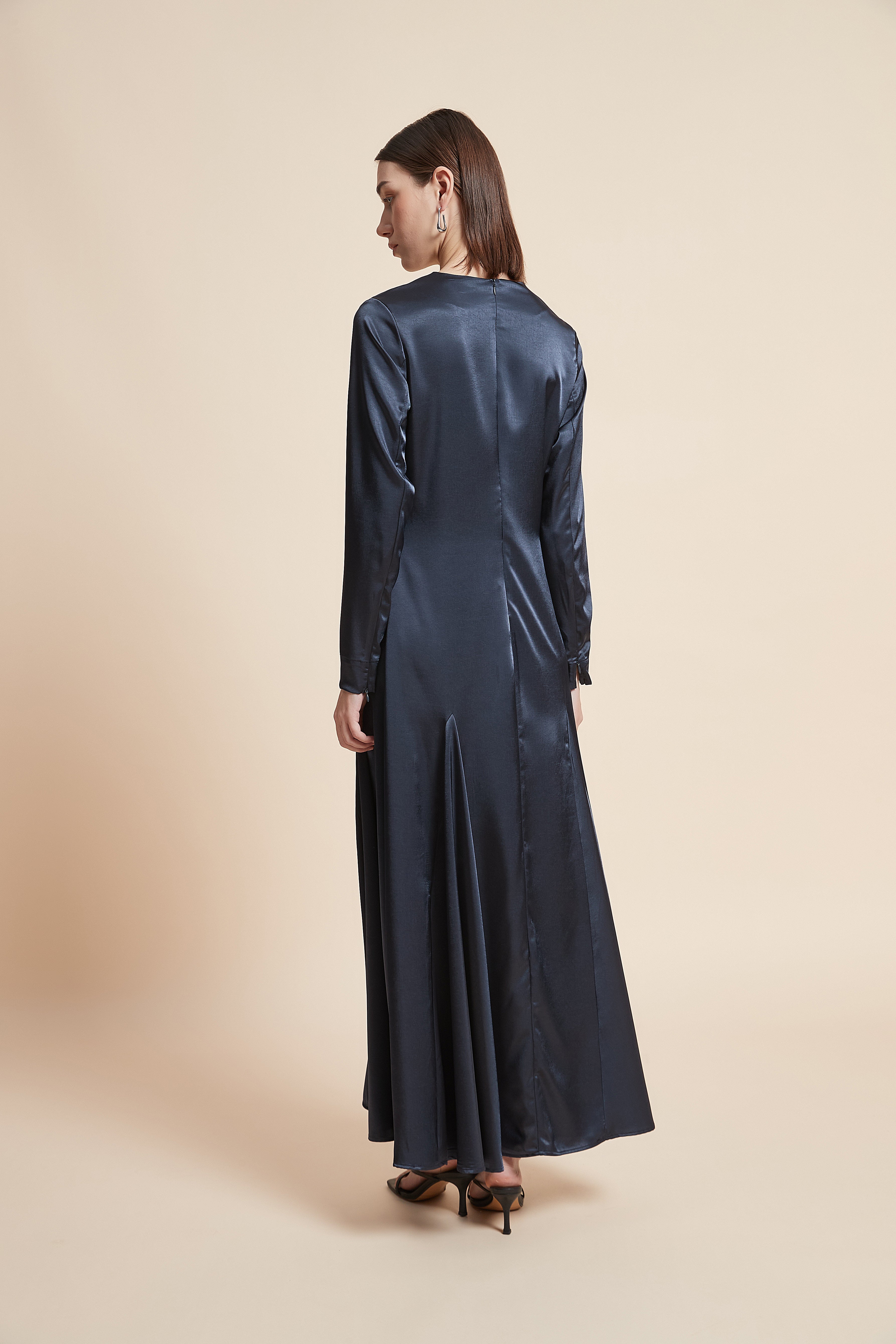 Solid Long Sleeve Midi Dress
