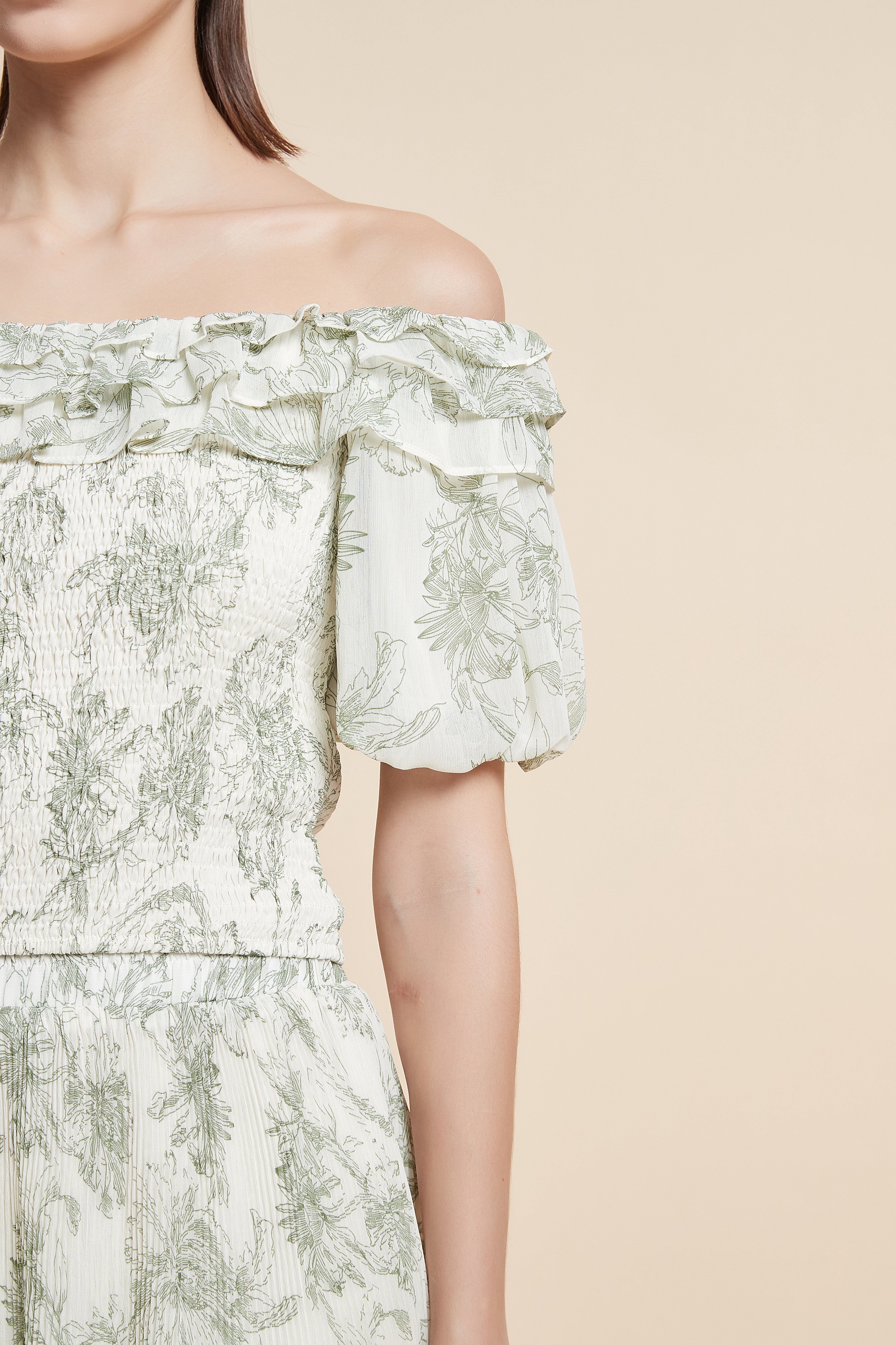 Patterned Off-Shoulder Half-Sleeve Top