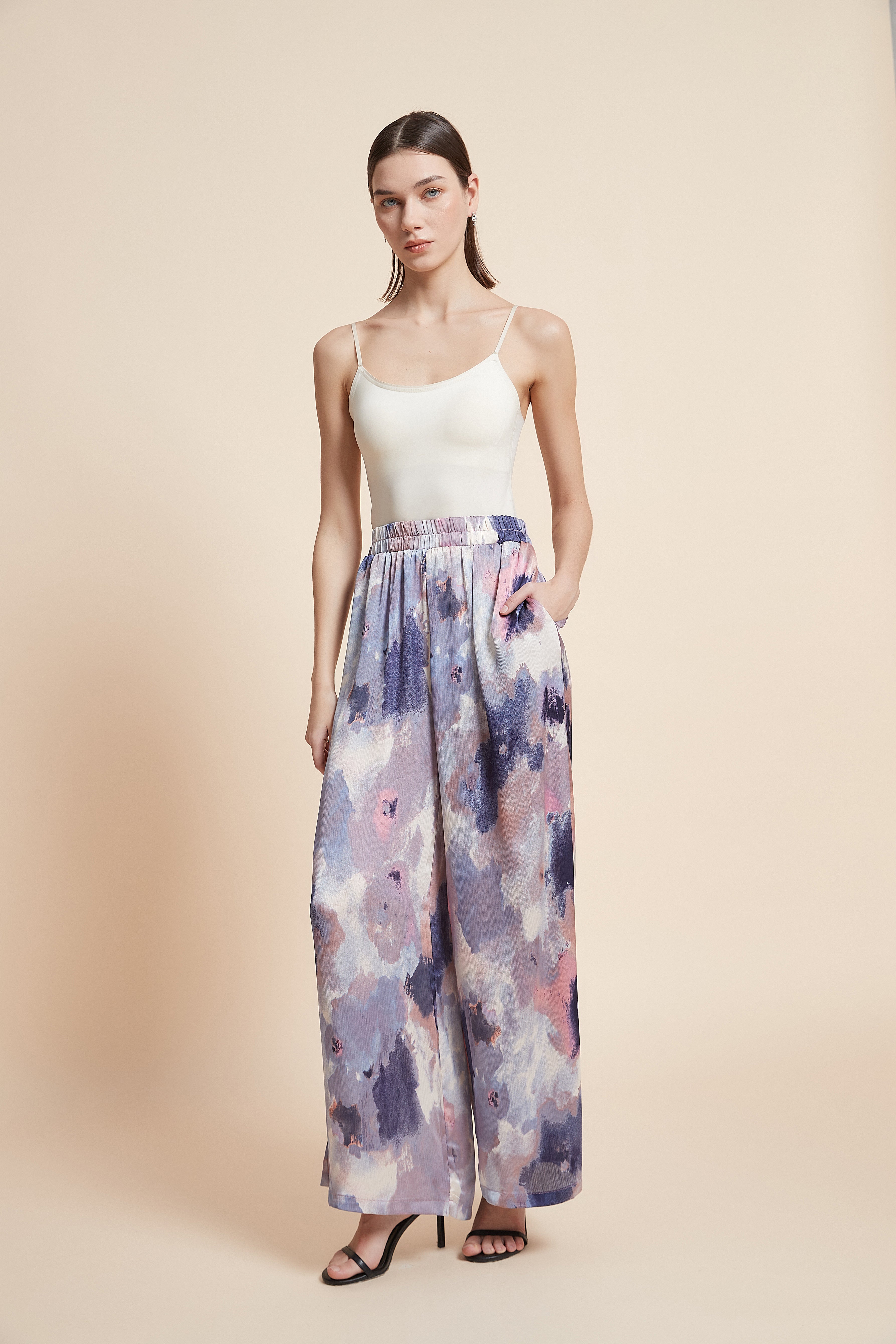 Print Wide-Leg Long Trousers