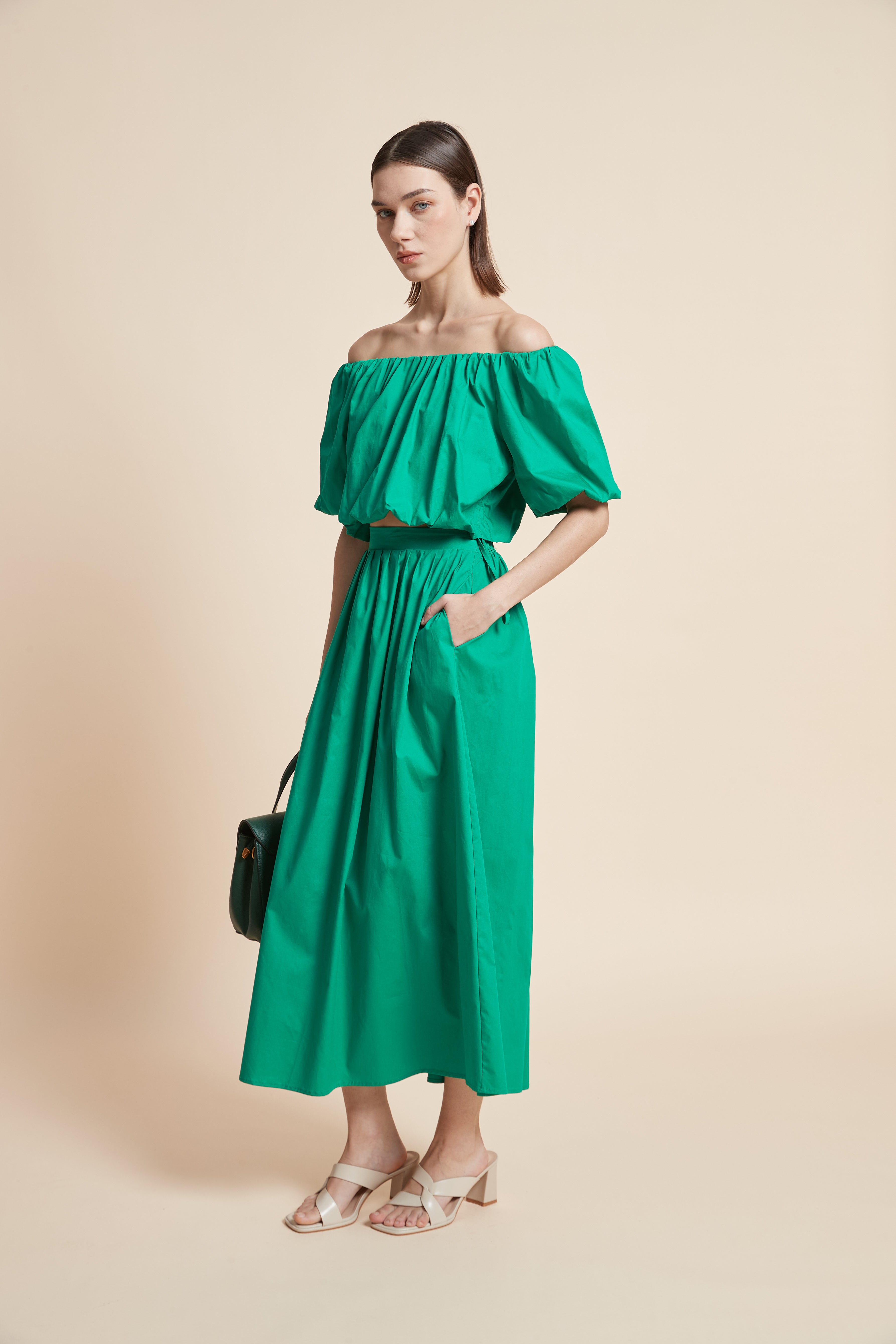 Plain Flared Midi Skirt