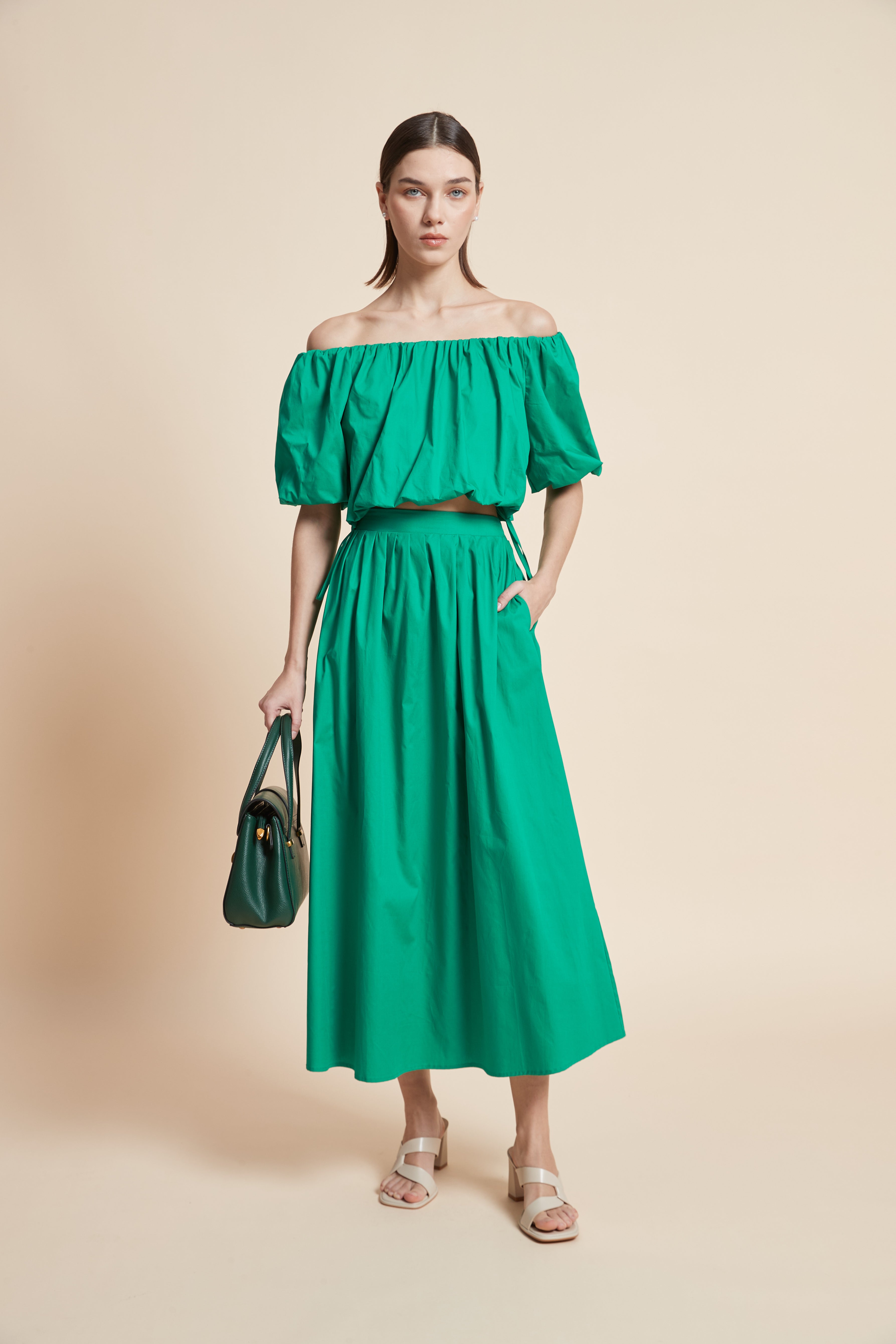 Plain Flared Midi Skirt