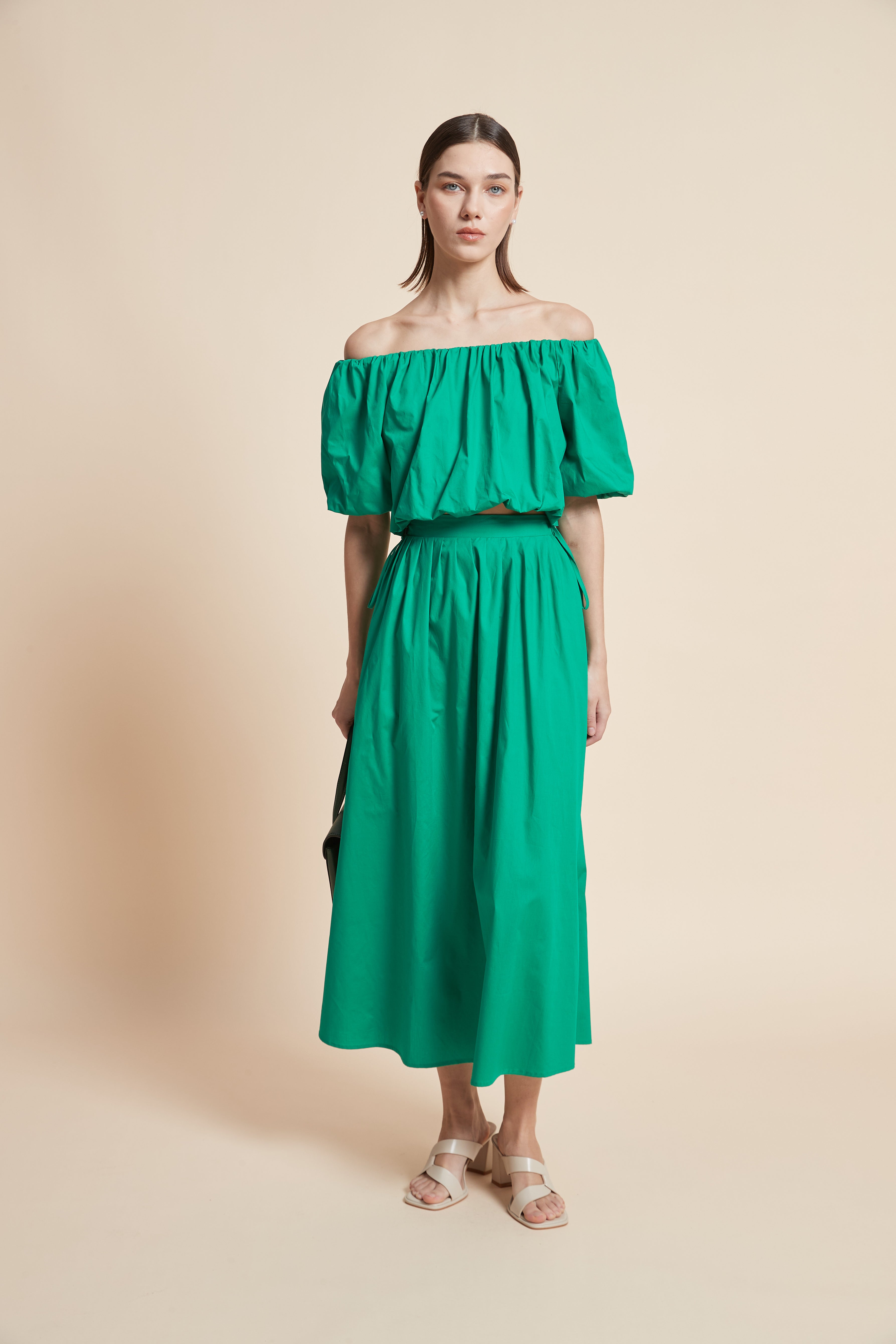 Plain Flared Midi Skirt