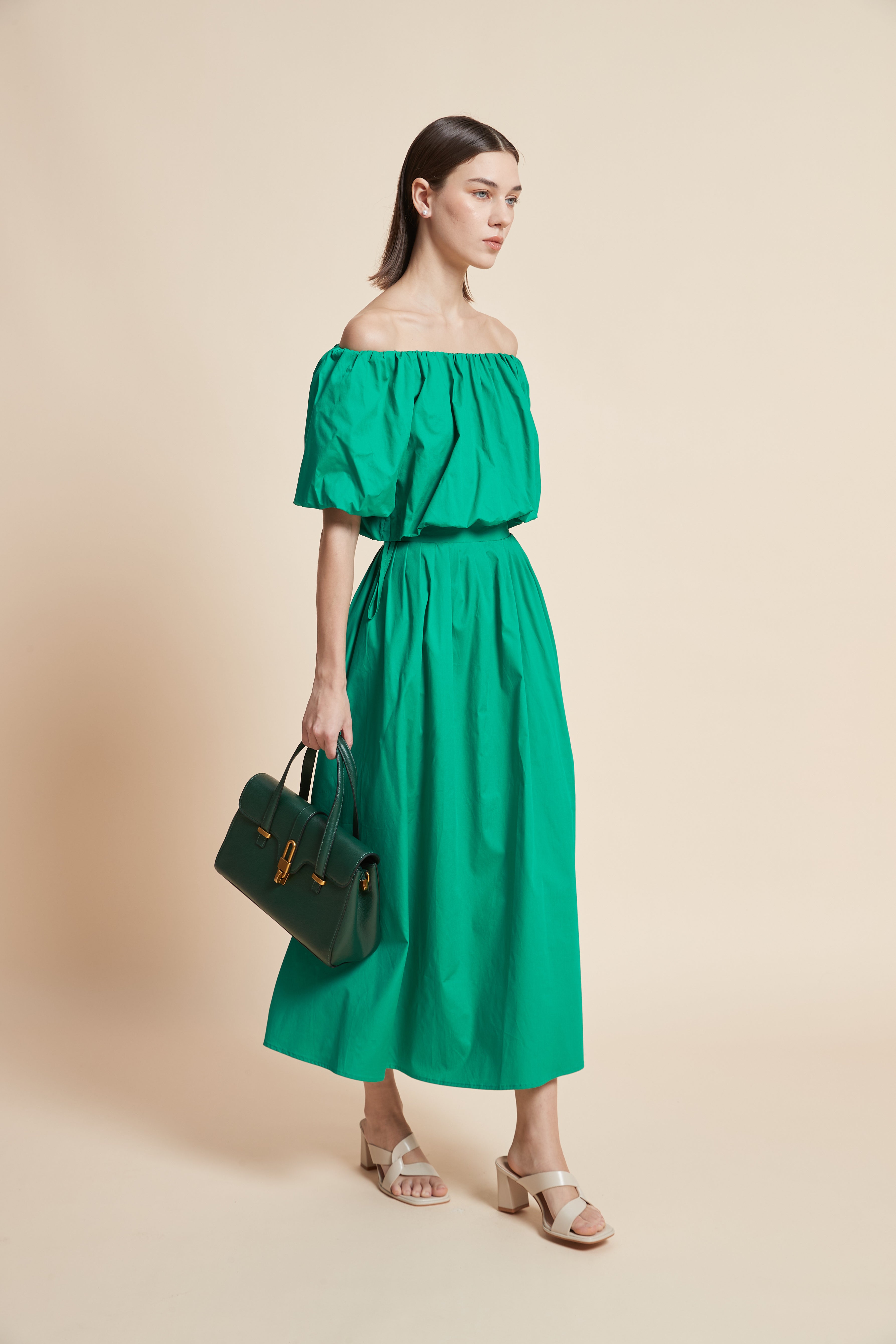 Plain Flared Midi Skirt