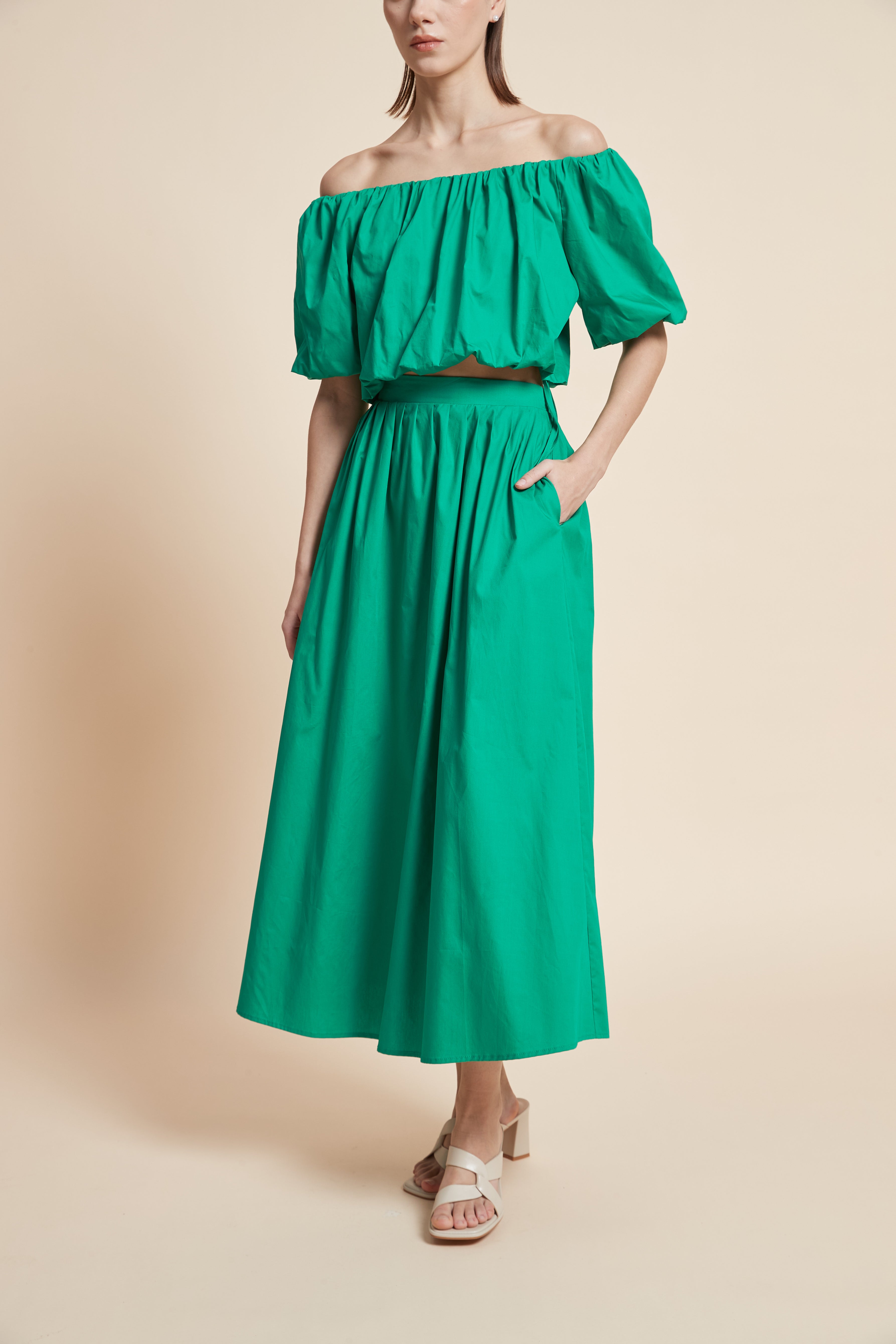 Plain Flared Midi Skirt