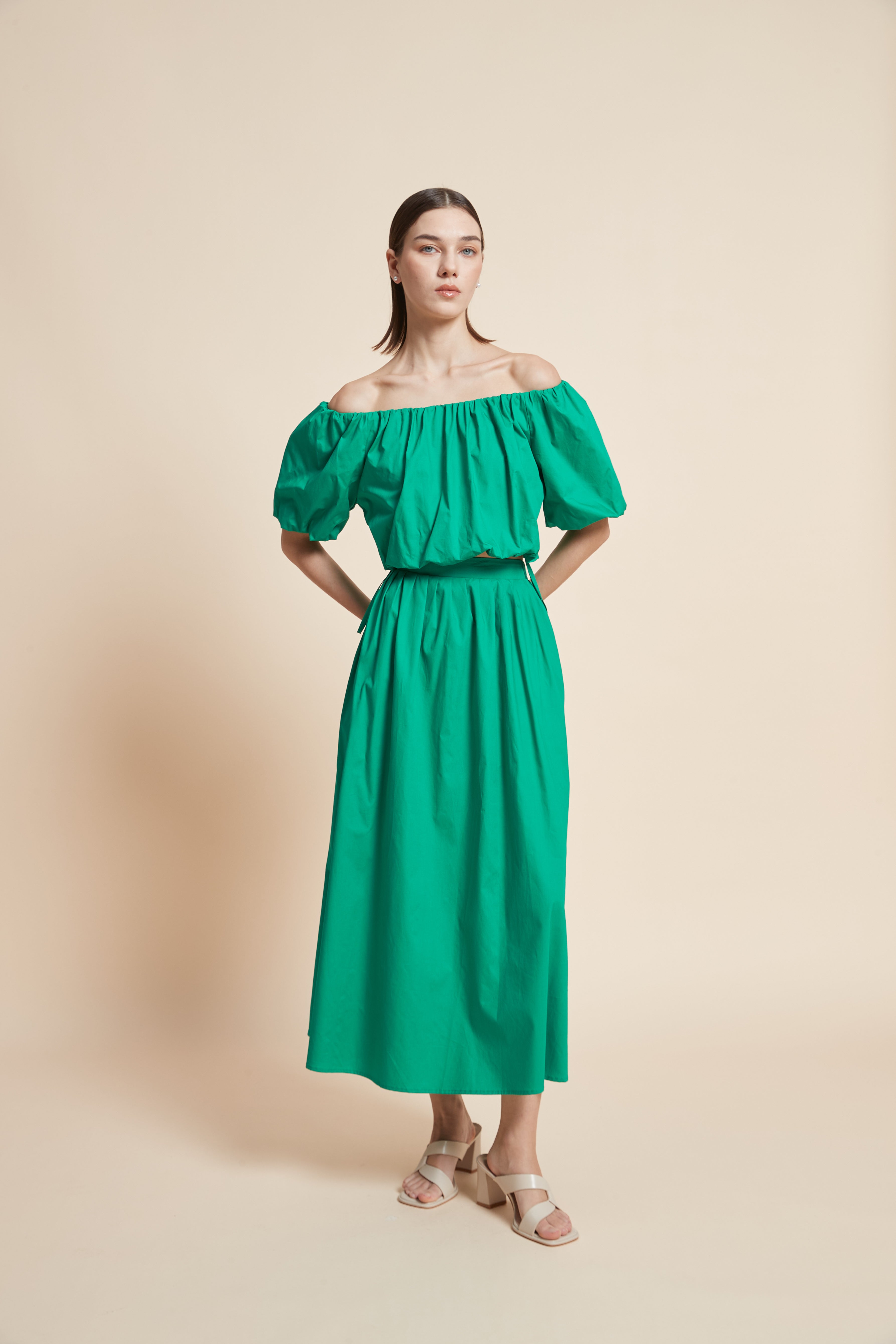 Plain Flared Midi Skirt