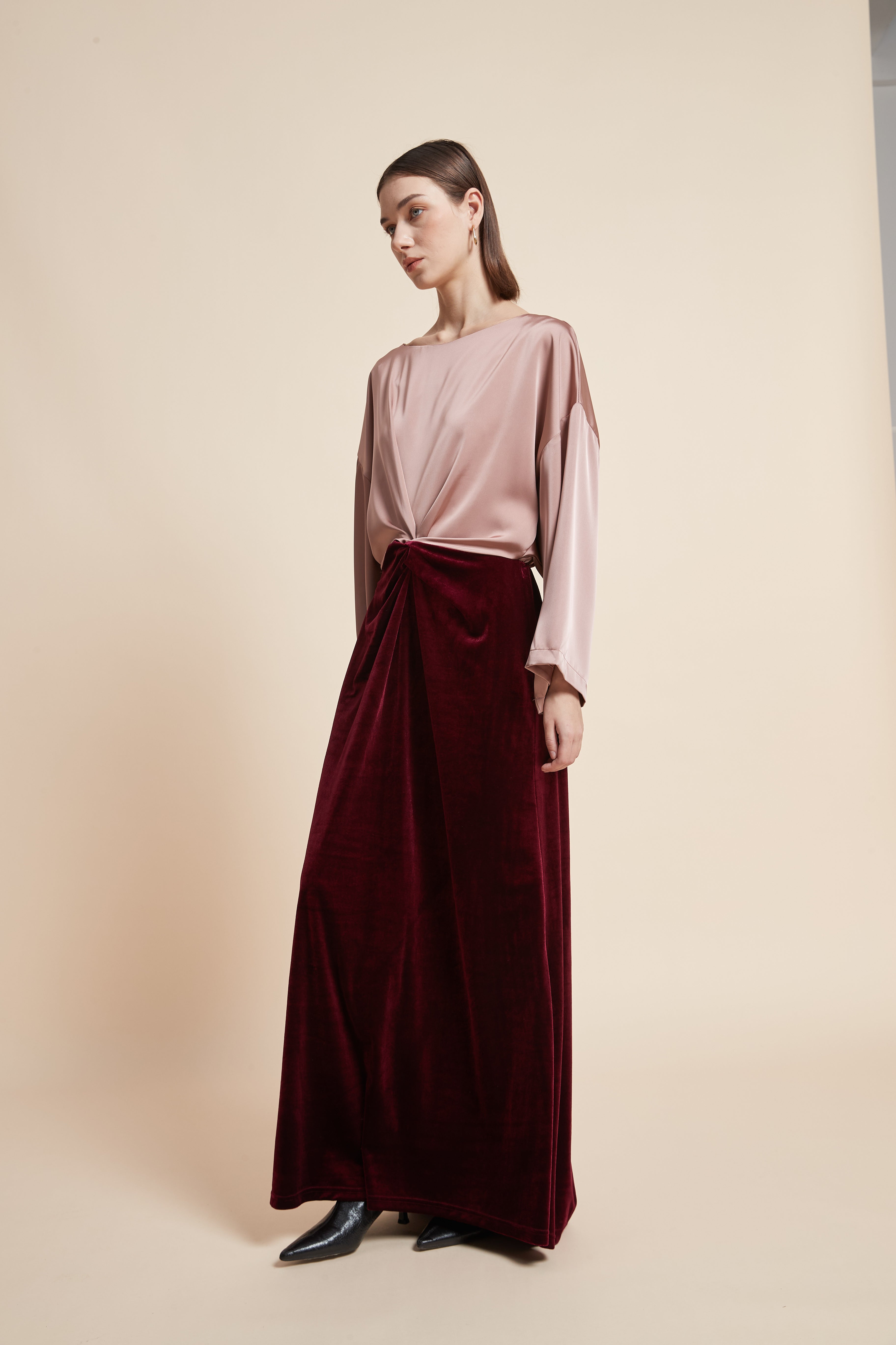 Long-Sleeved Plain Maxi Dress